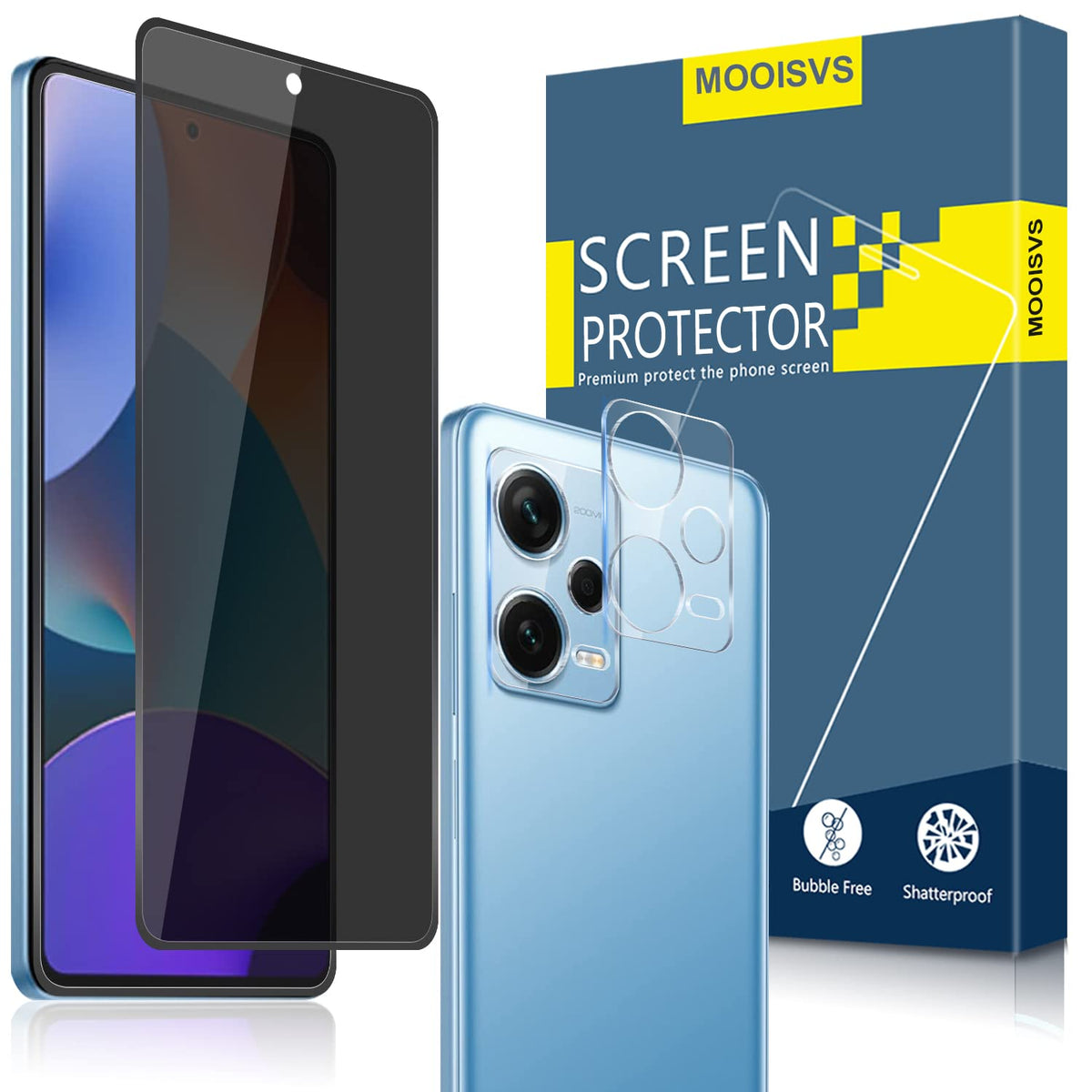 Mooisvs For Xiaomi Redmi Note 12 Pro Full Coverage Privacy Screen Protector(2Packs)+Camera Lens Protector(2Packs),Anti Spy Tempe