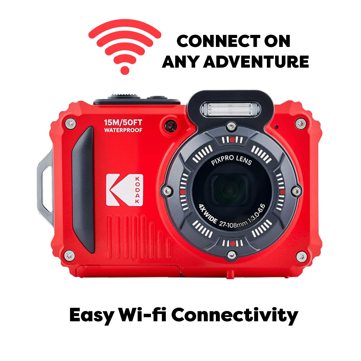 Kodak Pixpro Wpz2 Rugged Waterproof Digital Camera, Red Bundles With Case, Monopod, Card Reader And More (9 Items)