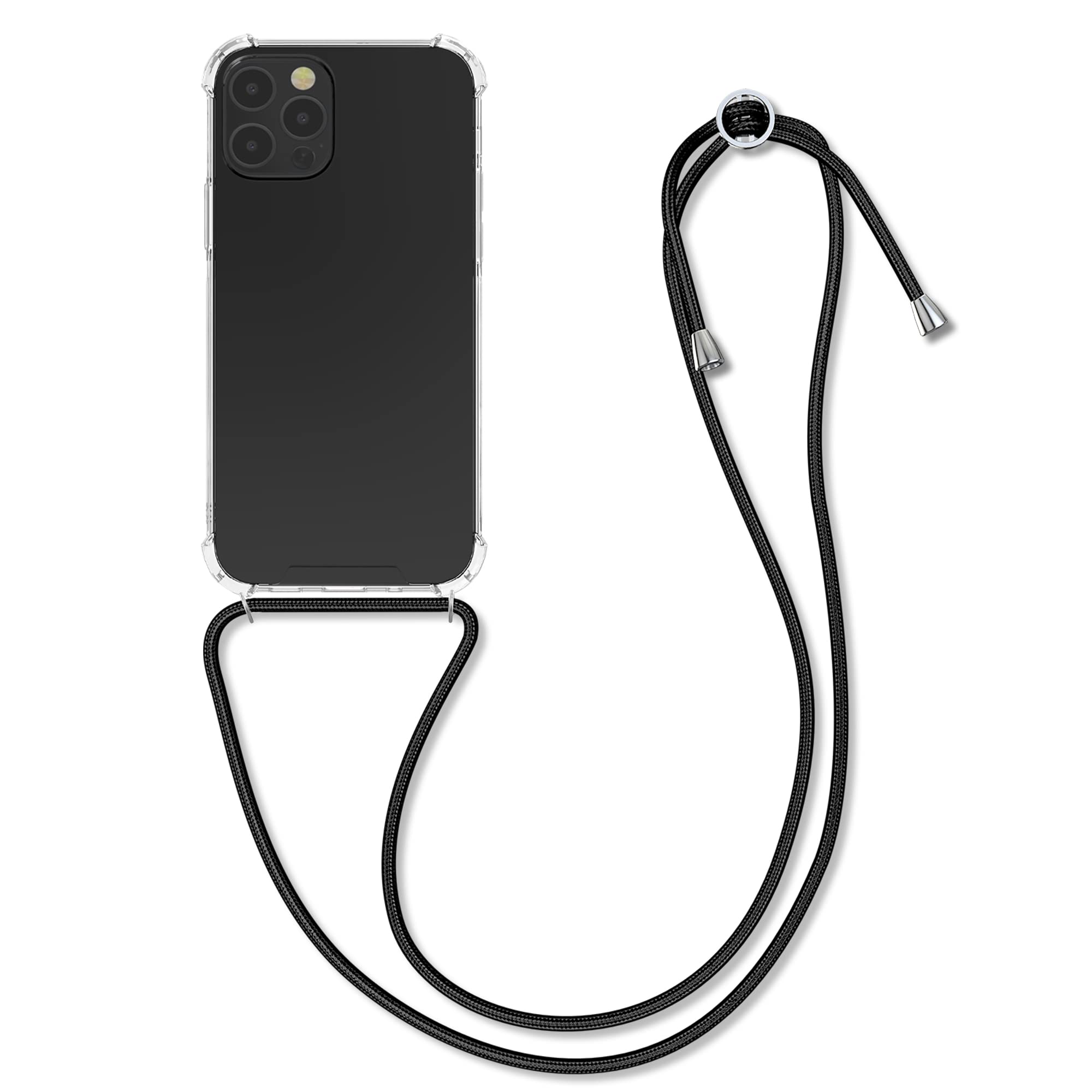 Kwmobile Crossbody Case Compatible With Apple Iphone 12 / Iphone 12 Pro Case   Clear Tpu Phone Cover W/Lanyard Cord Strap   Blac