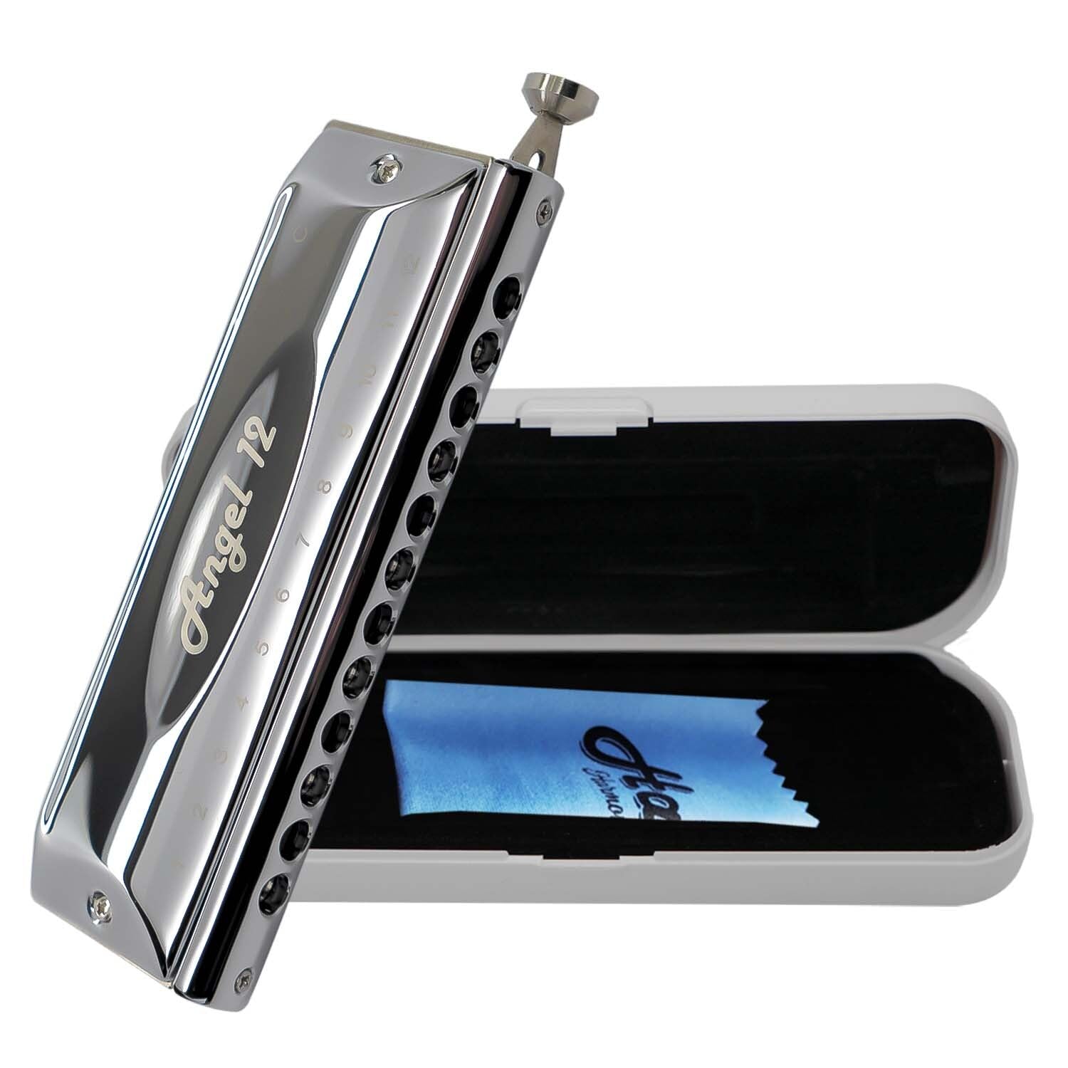 Harmo Angel 12 Chromatic Harmonica Key Of C   12 Hole Mouth Organ With Precision Slider, Phosphore Bronze Reeds, Suitable For Al