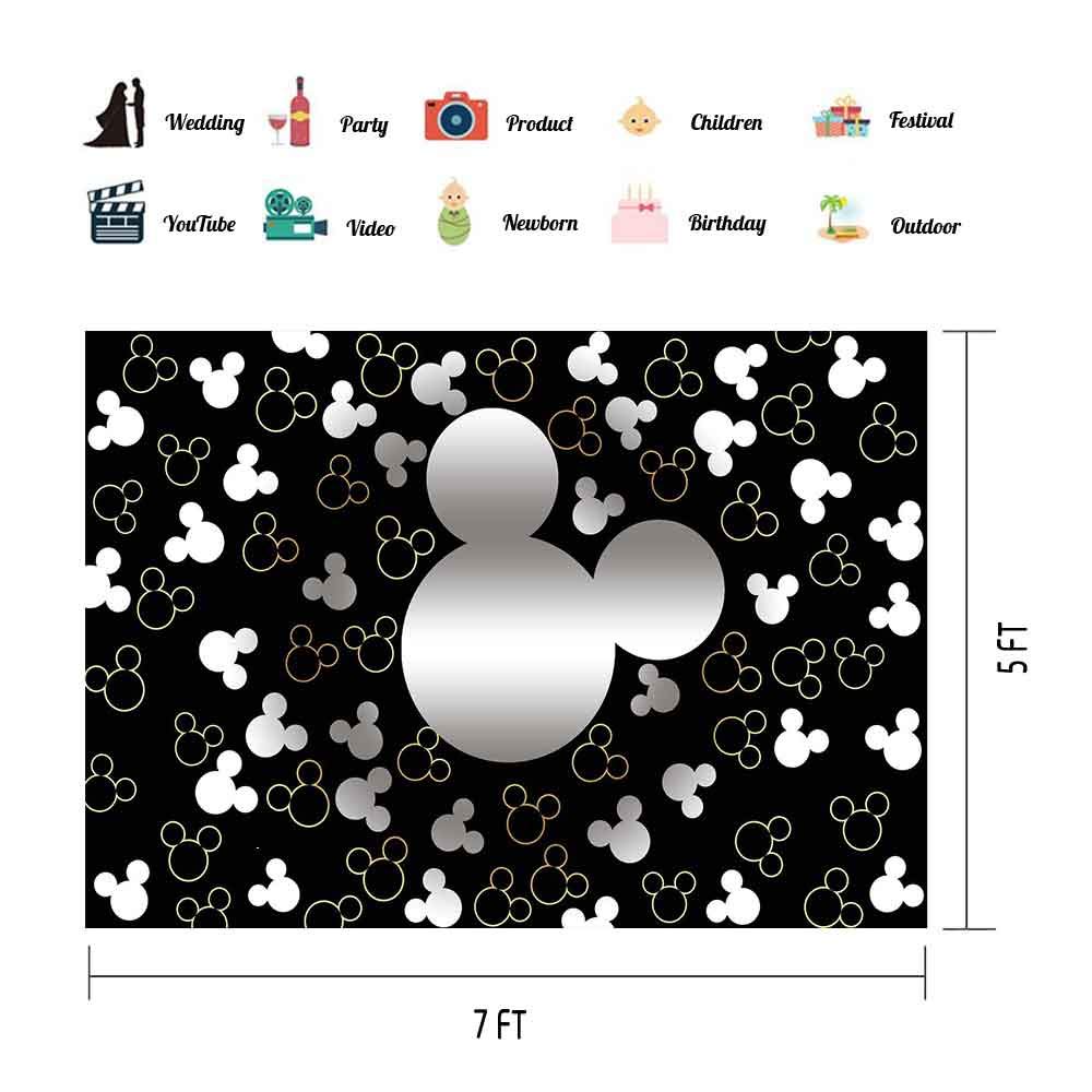 Eoalor Eoa 7(W) X5(H) Ft Cartoon Mouse Pattern Silver Black Golden Photography Backdrop Stylish Kids Birthday Party Background C