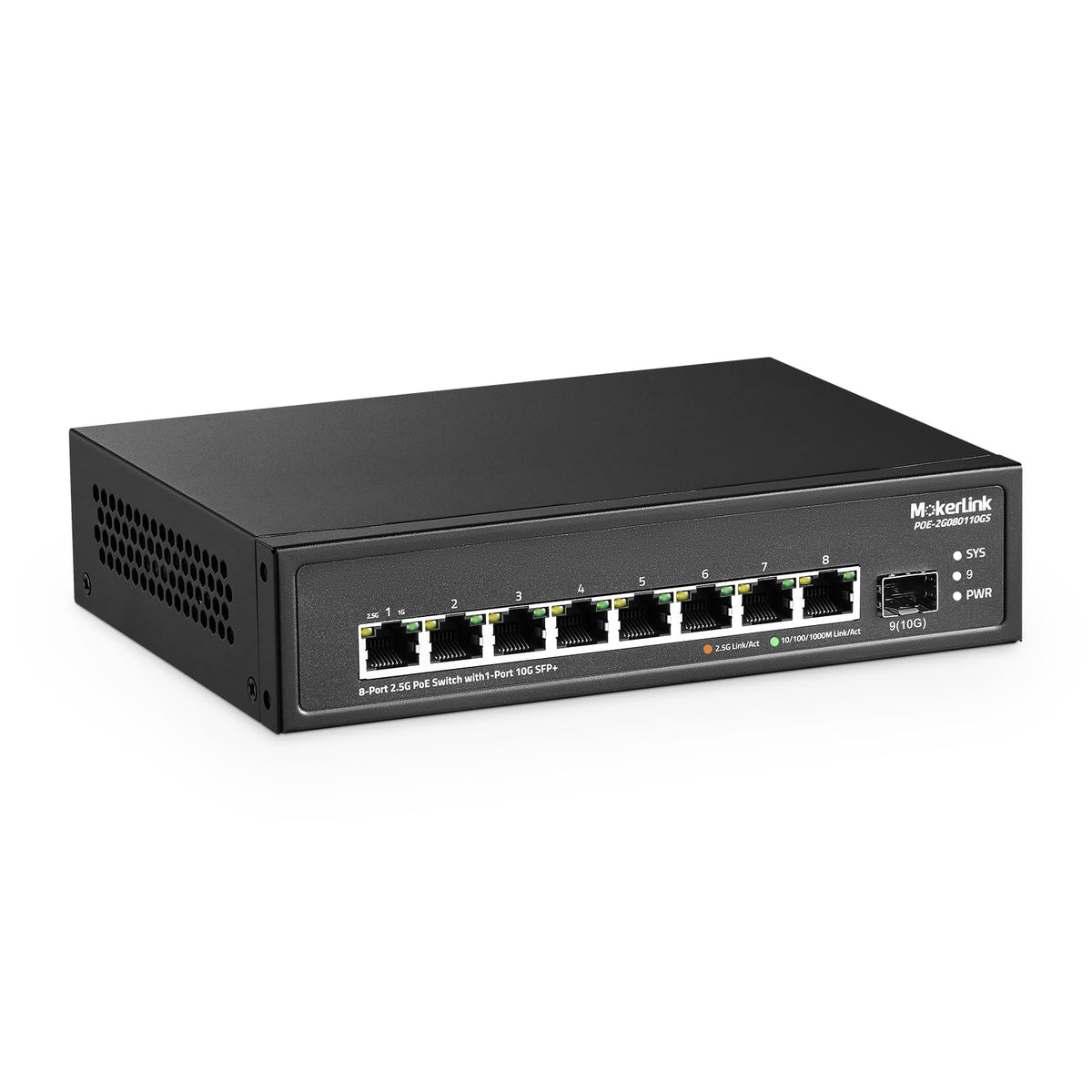 Mokerlink 8 Port 2.5G Poe Switch With 10G Sfp+ Slot, 8 X 2.5G Base T Ports Compatible With 10/100/1000Mbps, Ieee8023Af/At Poe 13