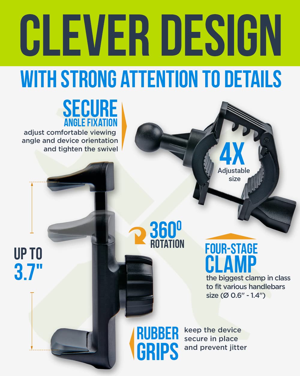 Bike & Motorcycle Phone Mount - For Iphone 16 Pro Max (15, 14, Se, Plus), Galaxy S25 Or Any Cell Phone - Universal Handlebar Hol