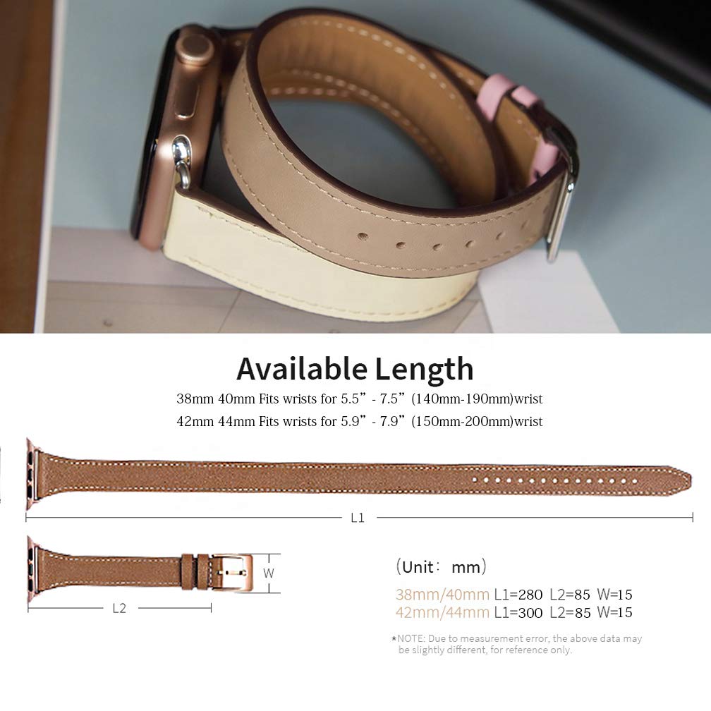 Bestig Compatible For Apple Watch Band 42Mm 44Mm 45Mm 49Mm, Genuine Leather Double Tour Designed Slim Wrap Replacement Strap For