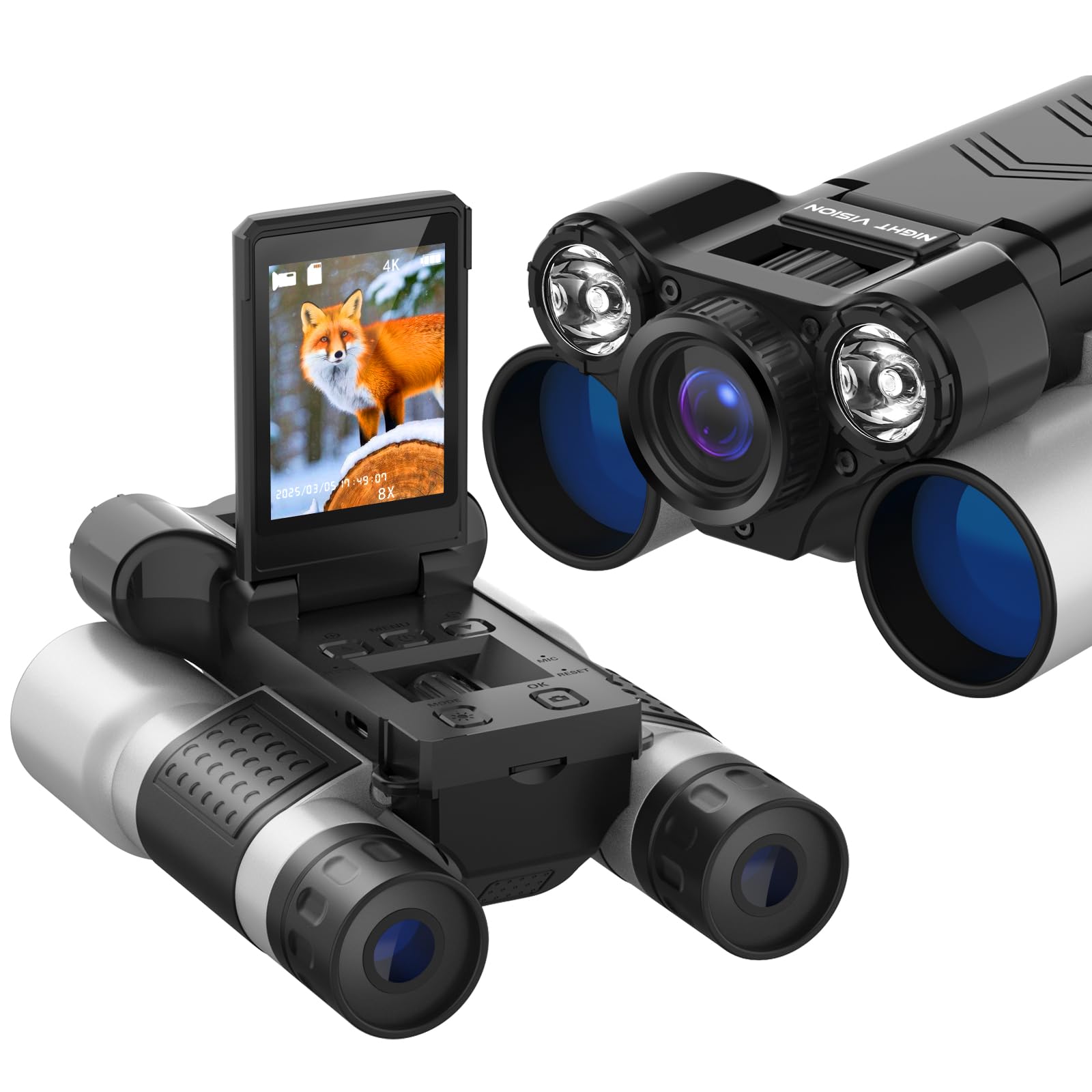 Night Vision Binoculars with 2.4 IPS Screen, 12X Zoom Digital Binoculars with Camera, Includes 32GB Memory Card, Infrared Low Li