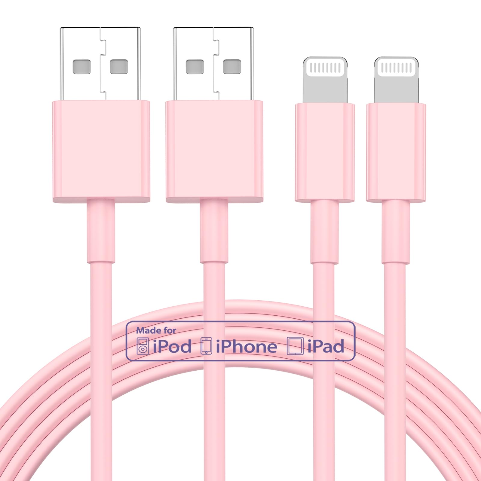 2Pack 10Ft Iphone Charger, [Apple Mfi Certified] Long Iphone Charger Cord 10 Ft, Apple Lightning To Usb Cable, 10 Foot Fast Charging Cords For Iphone Charger 14/13/12/11/13 Pro/13 Max/X/Xs/Xr/Xs,Pink