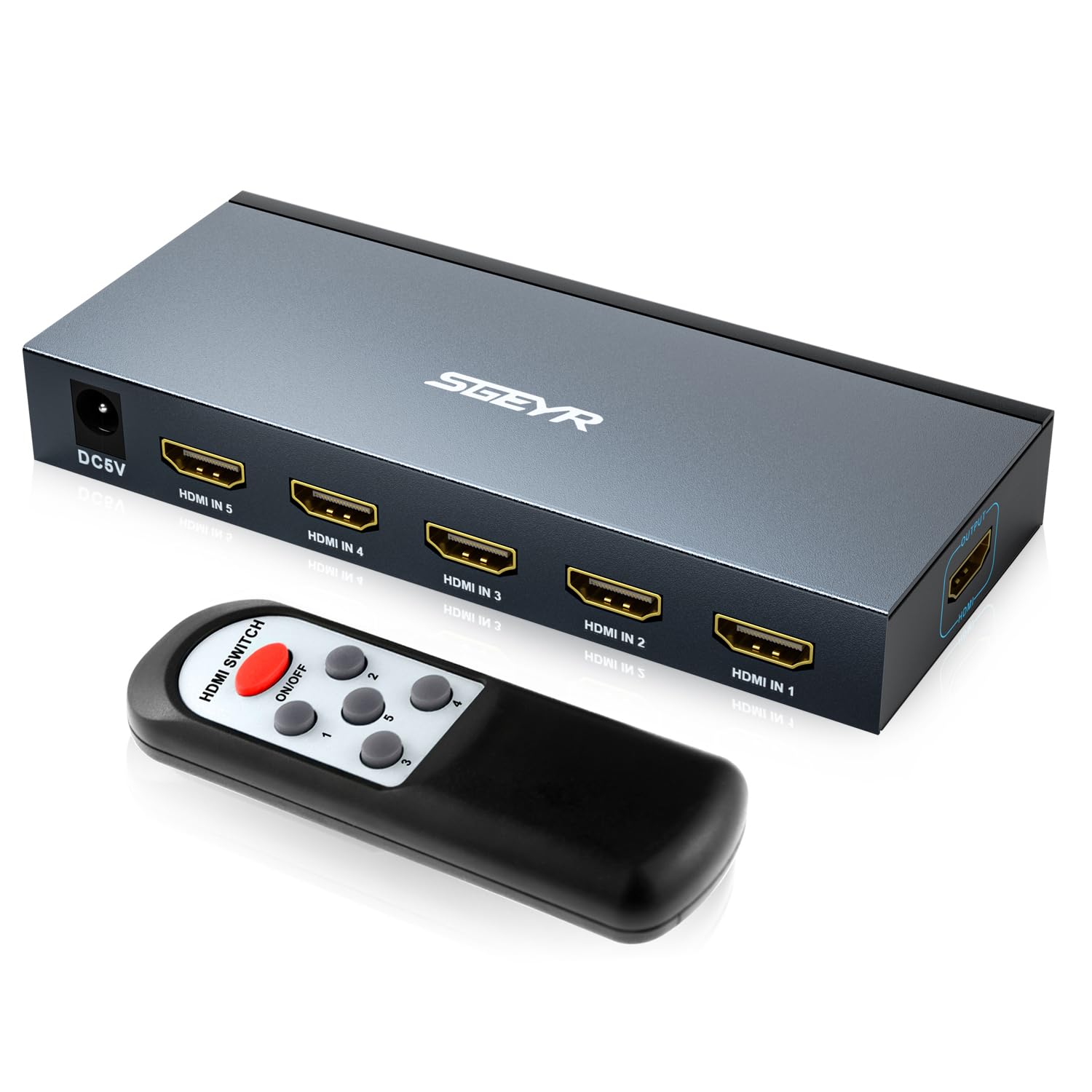 Hdmi Switch Sgeyr 5X1 Hdmi Switcher 5 In 1 Out Multiple Hdmi Hub 5 Port Box With Ir Remote Control Hdmi 1.4 Hdcp 1.4 Support 4K@30Hz Ultra Hd 3D 2160P 1080P(Grey)