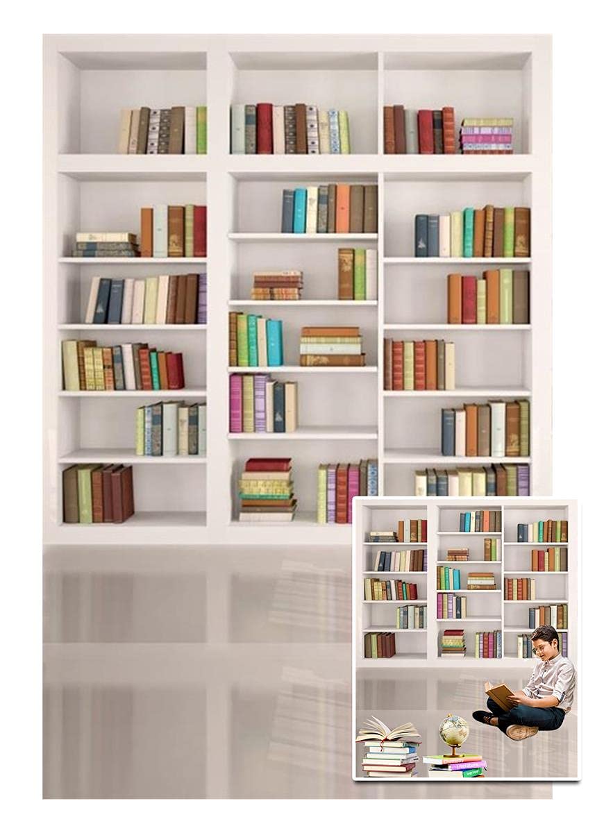 Aofoto 4X6Ft Modern School Bookcase Background Library Books Shelves Study Bookrack White Bookshelf Backdrop With Floor For Phot