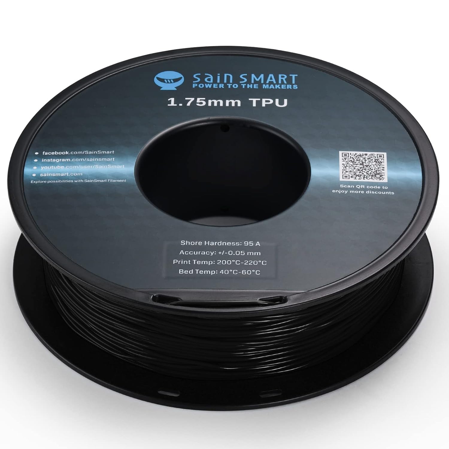 Sainsmart Tpu Filament 1.75, Blck Flexible Tpu 3D Printing Filament, 1.75 Mm, 0.8 Kg, Dimensional Accuracy +/  0.05 Mm