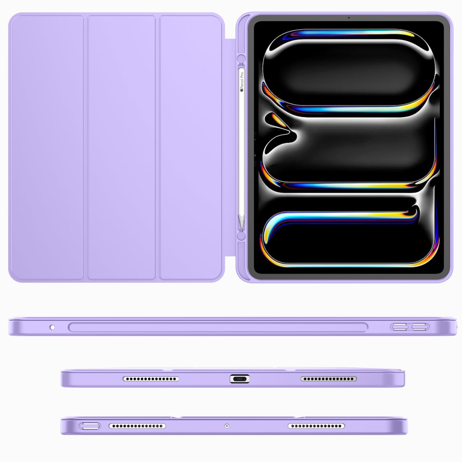 Imieet For Ipad Pro 11 Inch Case M4 2024 (5Th Generation) With Pencil Holder, [Support Pencil Pro And Pencil (Usb C)], Trifold Stand Smart Case With Soft Tpu Back, Auto Wake/Sleep (Clove Purple)