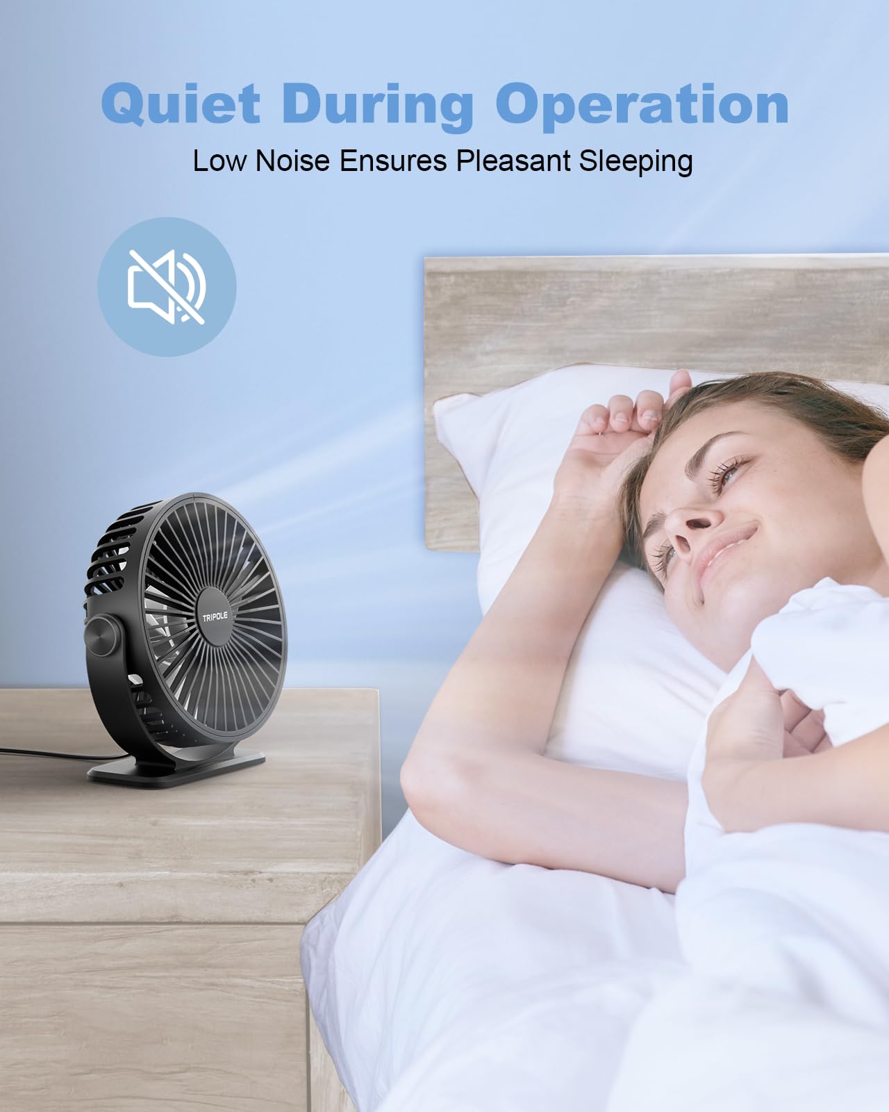 Tripole Desk Fan Usb Powered Small Portable Fan, 3 Speeds Adjustable Strong Breeze Mini Personal Fan, 360 Rotation Quiet Plug In