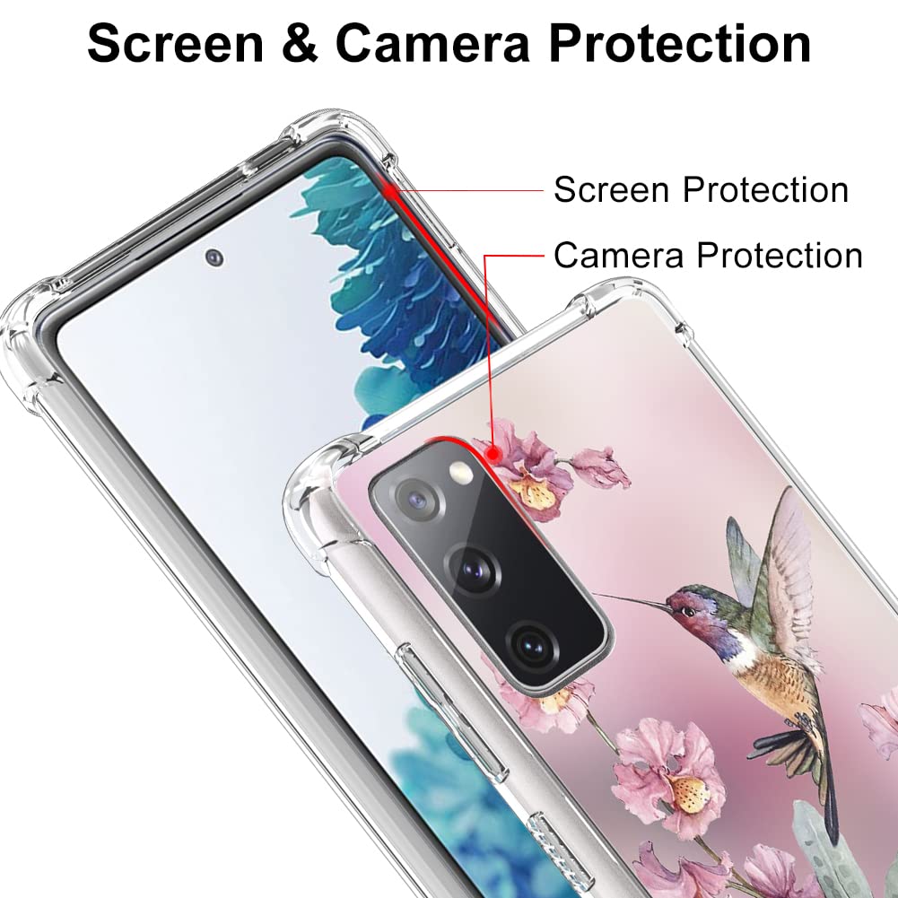 OOK Phone Case for Samsung Galaxy S20 FE 5G Pink Hummingbird Flexible TPU Shockproof Anti-scratch Cover with Ring Kickstand