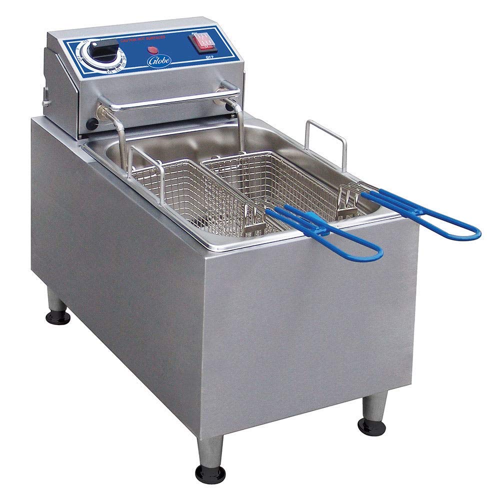 Globe PF10E, 10-Pound Electric Countertop Fryer, 120v, 1700-Watt, Stainless Steel Construction, NSF Certified, Adjustable Thermo