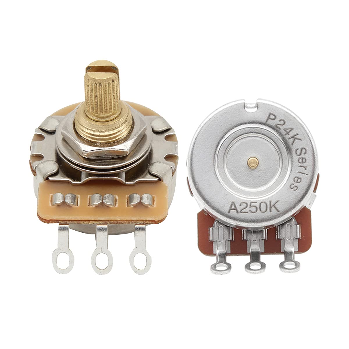Fleor 2Pcs A250K Audio Pots 15.5Mm Short Split Shaft Guitar Potentiometer, 24 Tooth