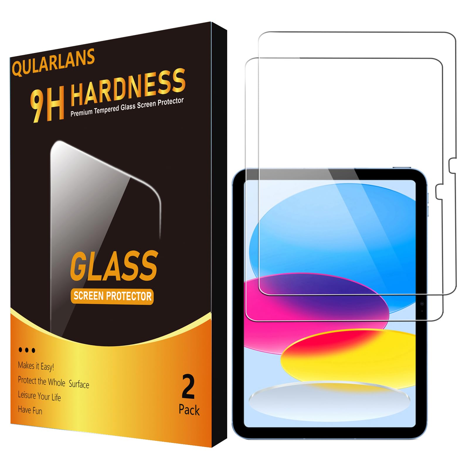 Qularlans 2 Pack Screen Protector For Ipad 10Th Generation (10.9 Inch 2022, Model A2696/A2757/A2777), Anti Scratch 9H Hardness T