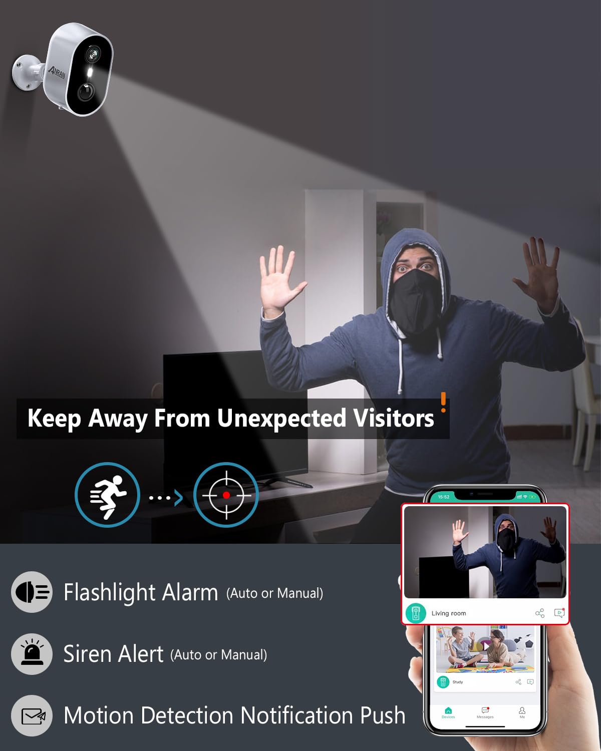 Anran 2K Security Cameras Wireless Outdoor, 3Mp Ai Motion Detection & Color Night Vision Home Security Cameras, Two Way Talk, Sp