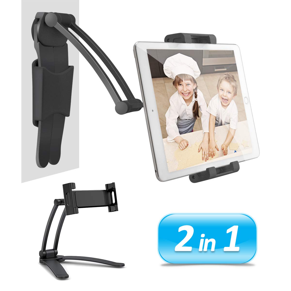 Ayada Kitchen Cabinet Tablet Holder, 2 In 1 Wall Mount Desktop Stand For Ipad 12.9 Aluminum Alloy Metal Adjustable Multiangle Fo