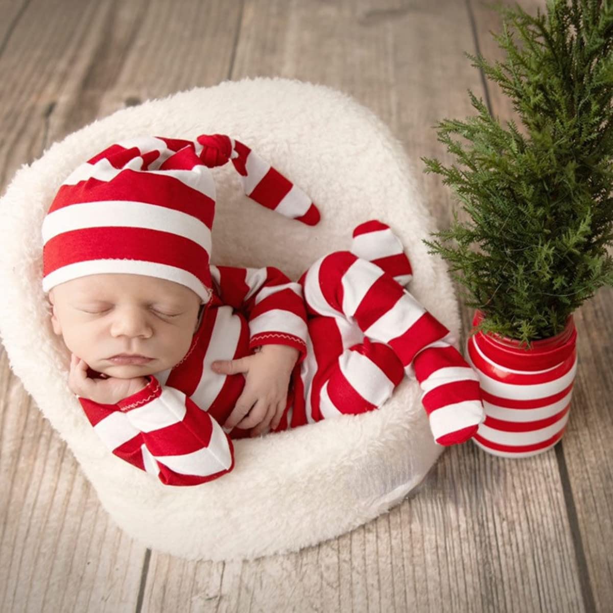Christmas Newborn Baby Photo Shoot Props Outfits Crochet Clothes Santa Claus Red Hat Pants Photography Props (Red B)