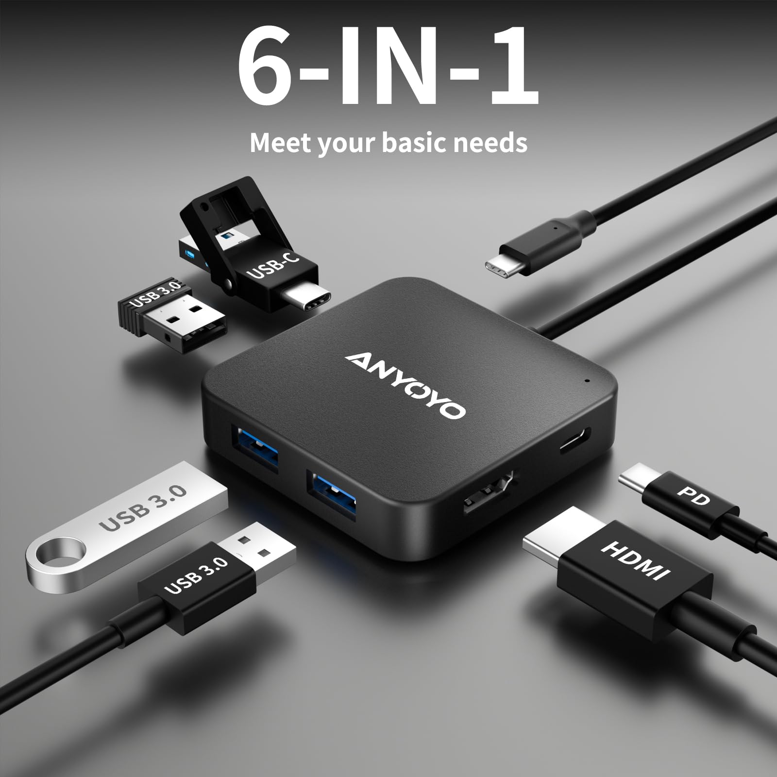 Usb C Hub, Extended 4Ft 6 In 1 Usb C Dongle With 4K Hdmi To Usb C, 100W Pd, Usb A 3.0, Usb C For Laptop Macbook Pro/Air, Usb C H