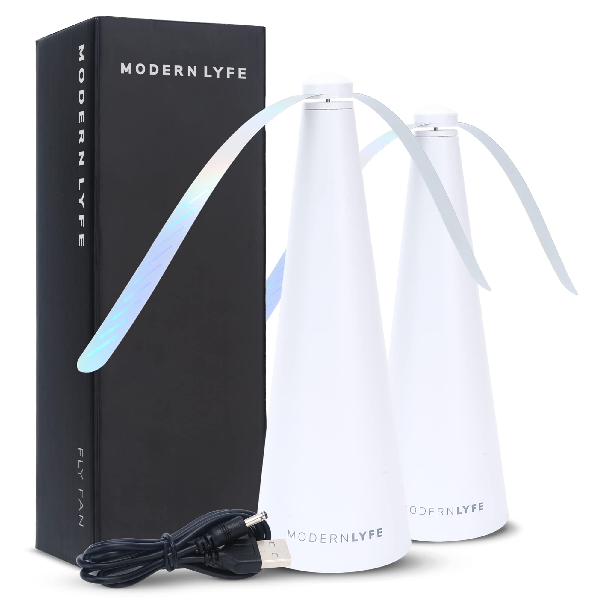 Fly Fans for Tables by Modern Lyfe - AA Battery & USB Powered - Fly Swatter Outdoor Camping Accessory Or for Food at Parties, Re