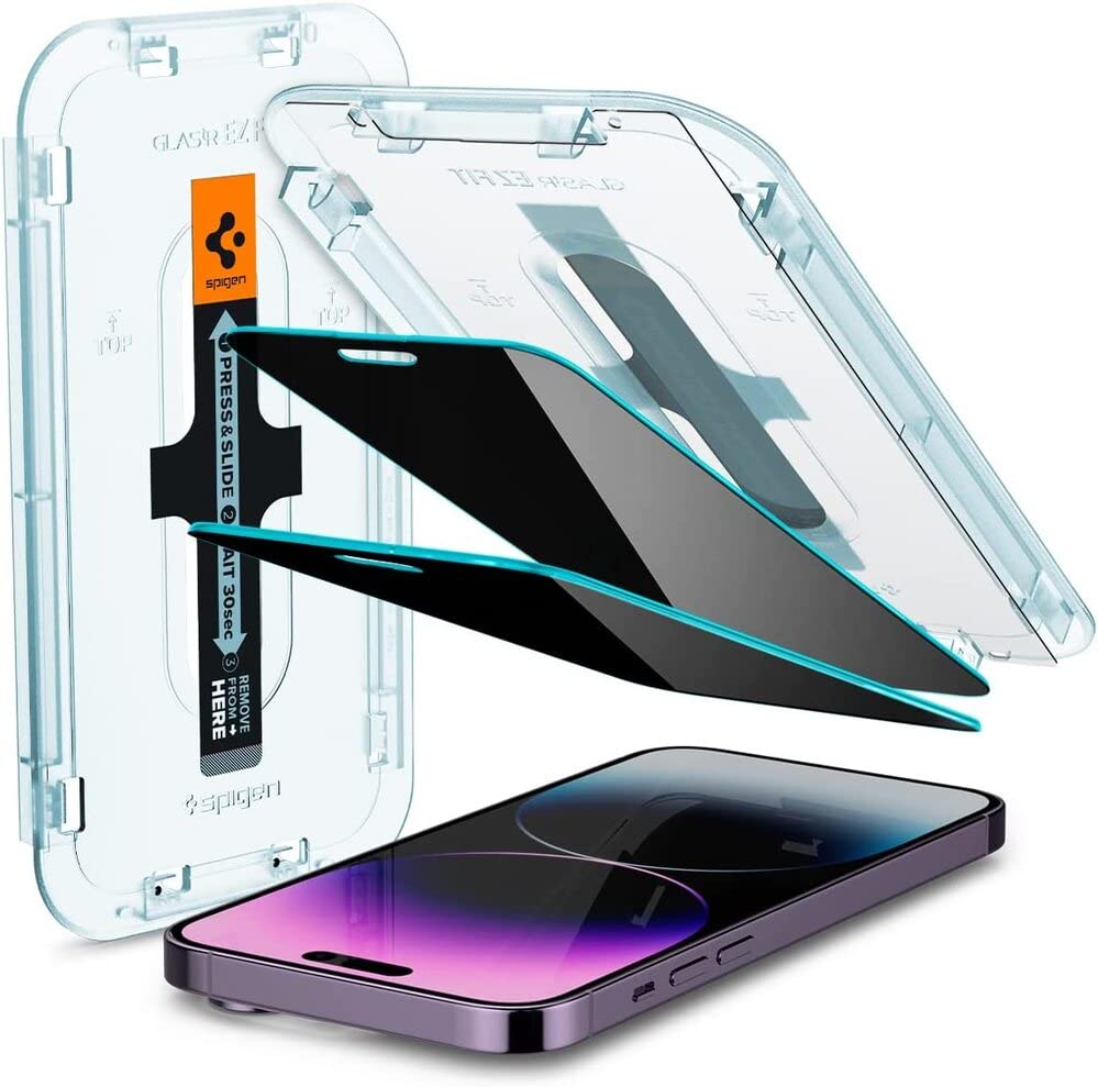 Spigen Tempered Glass Screen Protector Glastr Ez Fit   Privacy] Designed For Iphone 14 Pro Max Case Friendly]   2 Pack