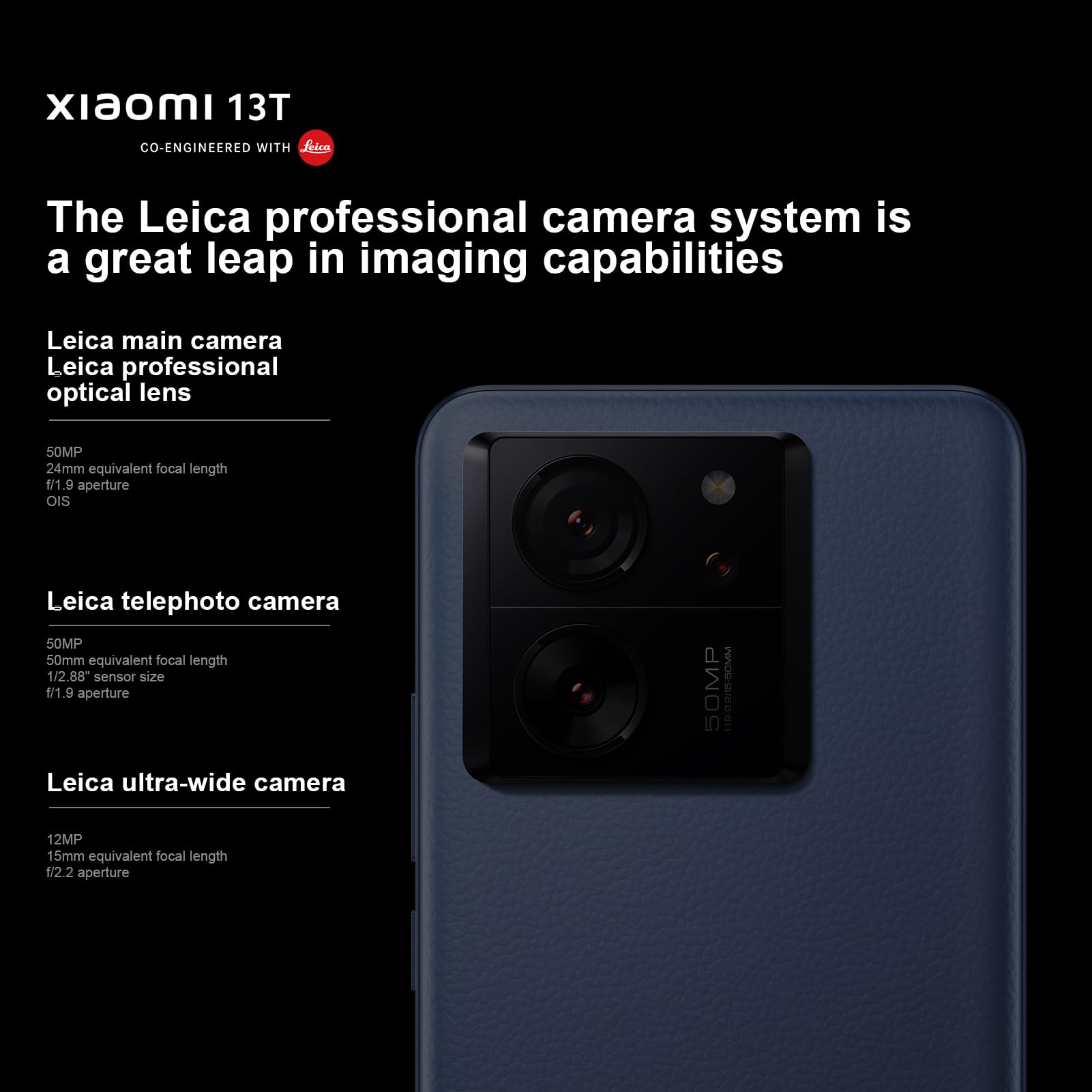 Xiaomi 13T Leica 5G + 4G Lte (For Tmobile Mint Tello Global) (256Gb+8Gb) Global Unlocked Worldwide 50Mp Triple Pro Leica Camera 6.67' 144Mhz (Black)