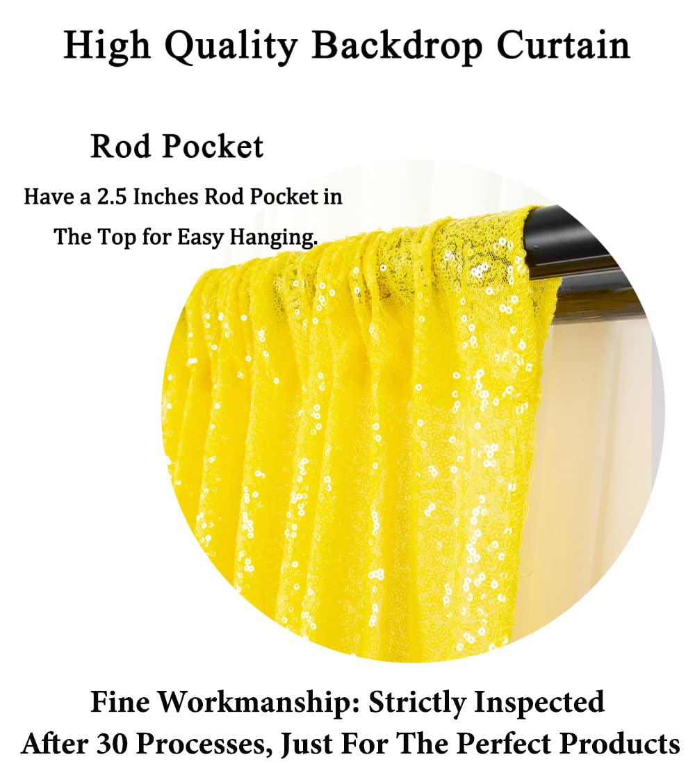 Duobao 2Ftx8Ft Sequin Curtains 2 Panels Yellow Sequin Photography Backdrop For Prom Party Payette Sequin Curtain 8Ft Sequin Show