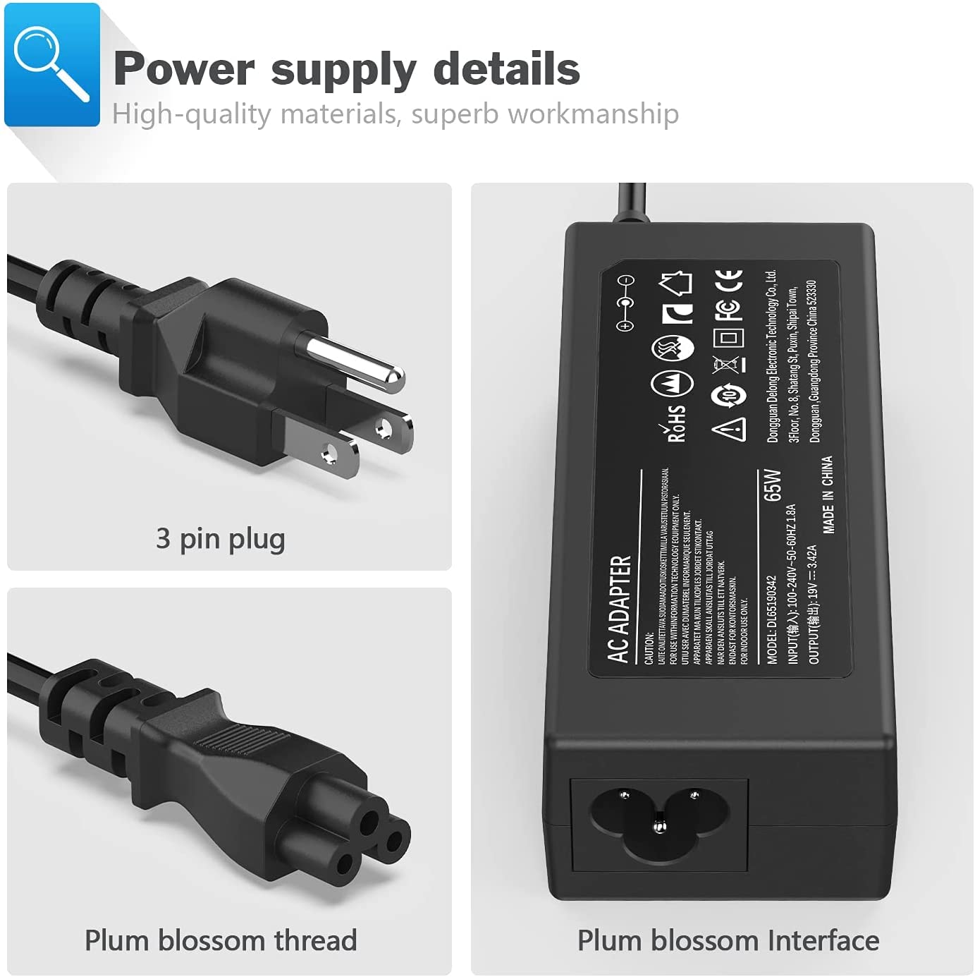 65W Laptop Charge For Acer Aspire E15 E5 E5 575 E5 521 R3 R3 471 Aspire 5 V5 V3 R7 M5 S3 E1 Es1 Es1 511 Es1 531 Es1 111M Pa 1650 86 5742 5750 5349 N15Q1 Adapter Power Supply Cord