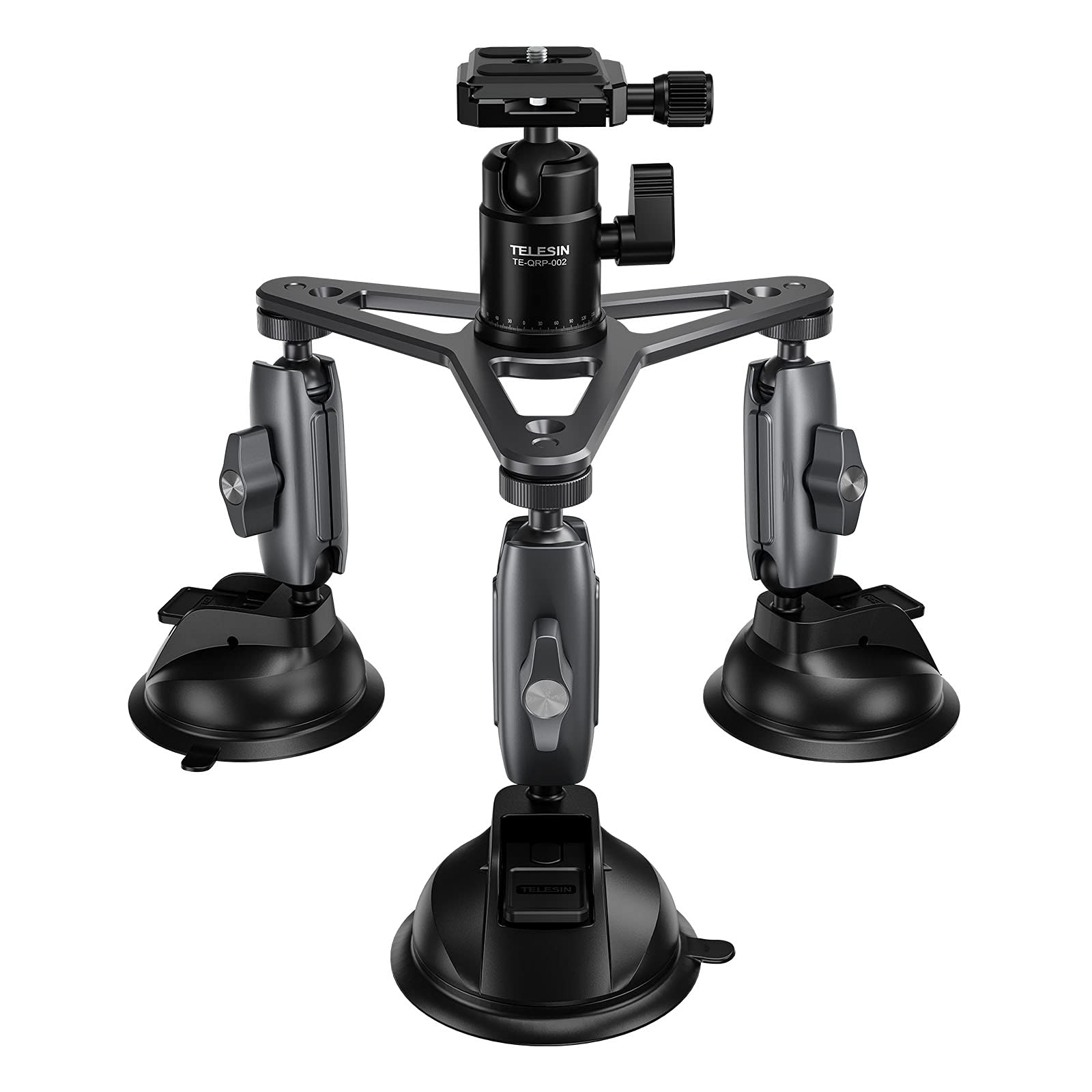 Triple Suction Cup Car Mount Heavy Duty Tripod With 360 Ball Head For Gopro 13 Insta360 Dji Action 5 Pro 4/3 Dslr Mirrorless Camera, Dashboard Windshield Window Hi Speed Motion Vehicle Holder Attach