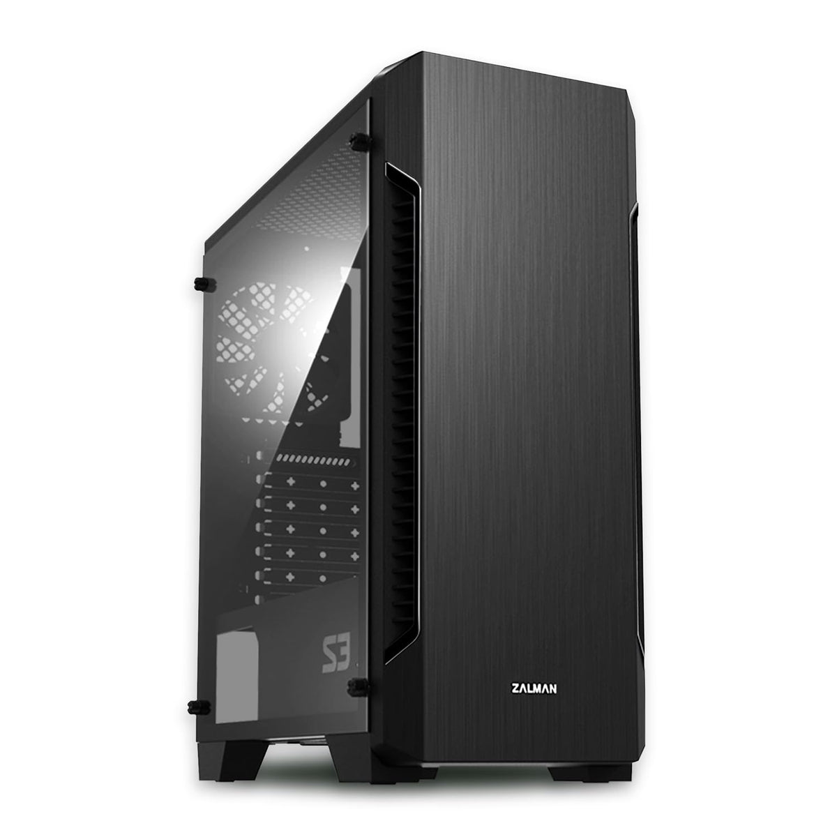 Zalman - S3 - ATX Mid-Tower PC Case - Full Acrylic Side Panel - 3x Case Fan 120mm Pre-Installed, Black