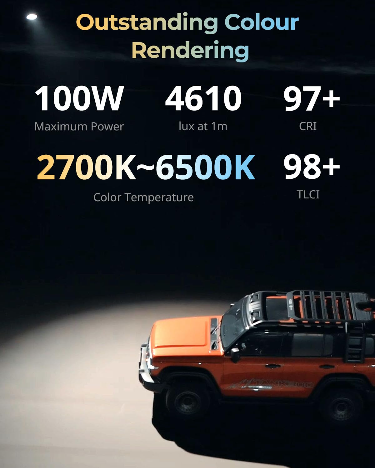 Smallrig Rc 100B Cob Video Light With Handle, Bi-Colour Video Light 2700K-6500K, Type-C Pd Fast Charging, Built-In Battery Plate