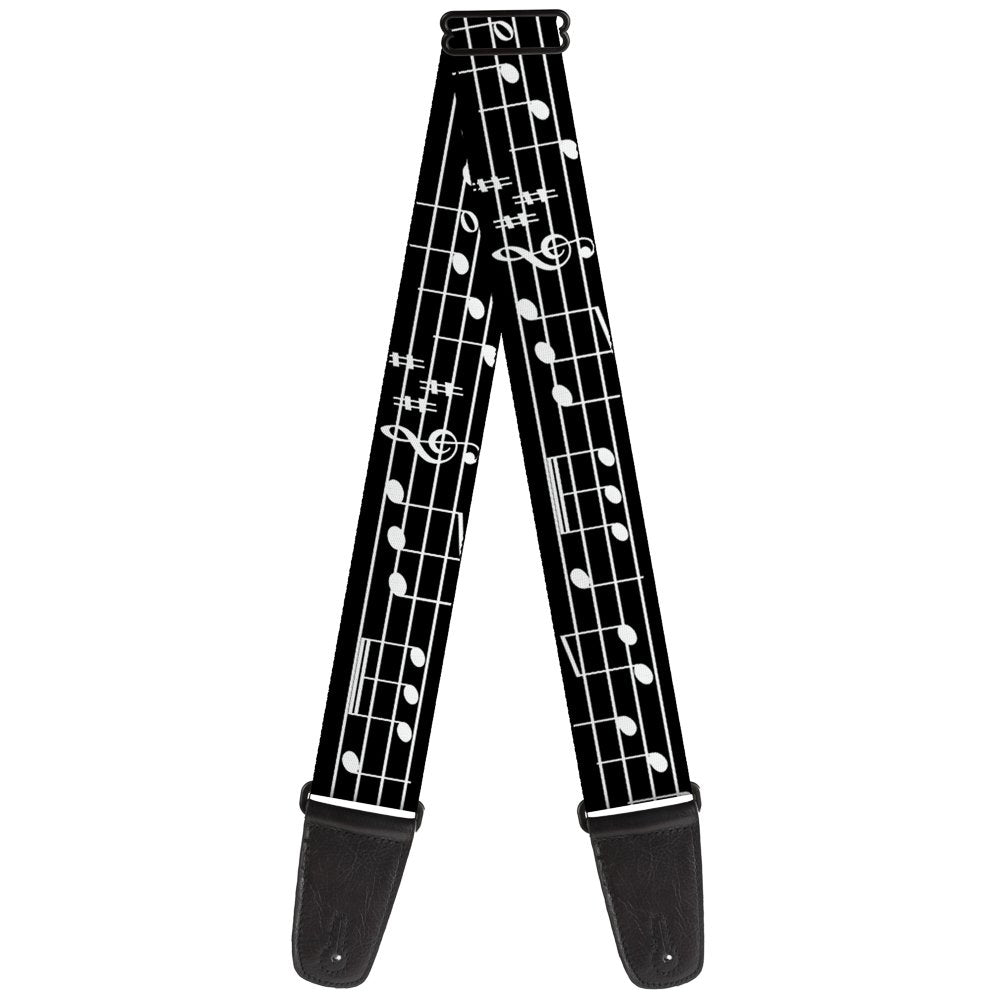 Buckle Down Guitar Strap Music Notes Black White 2 Inches Wide