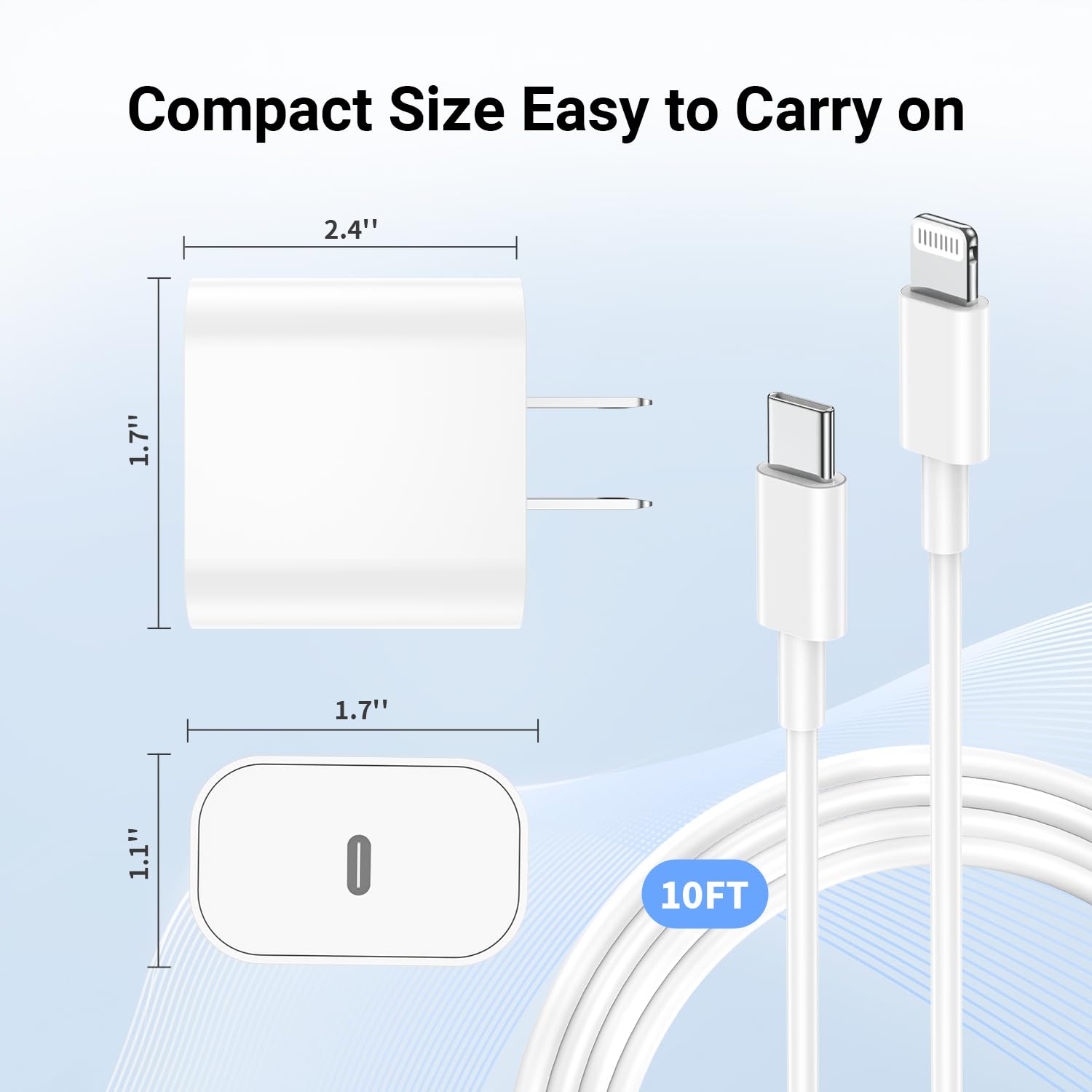 I Phone Charger Fast Charging 10 Ft, 3 Pack 20W Pd Usb C Charger Block With I Phone 14 13 Charger Cable 10 Foot, Compatible With