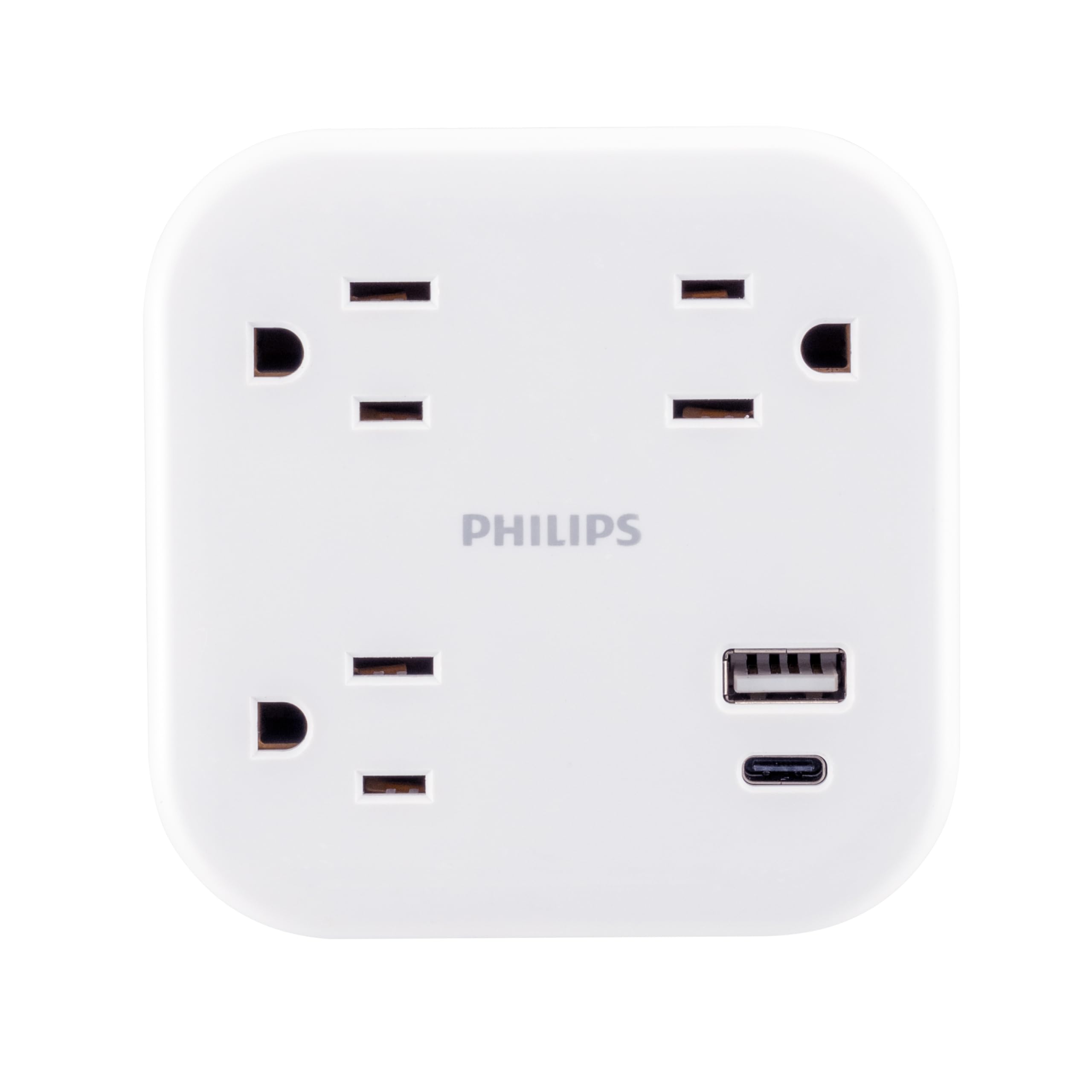 Philips 3 Outlet Surge Outlet Extender With Usb, 1 Usb A, 1 Usb C, 12W, 980J, White   Spp9393W/37