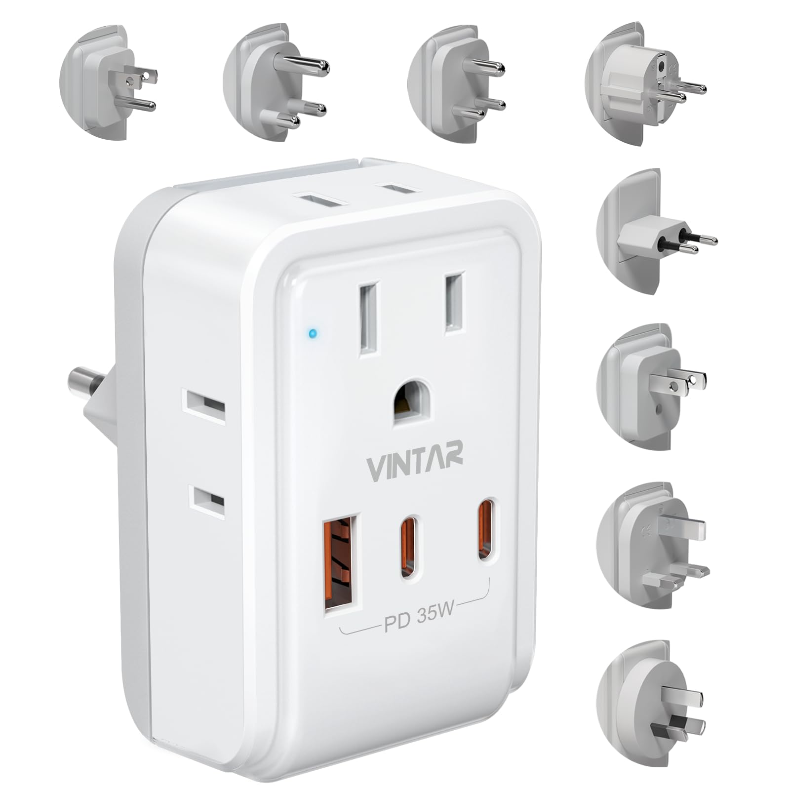 Universal Travel Adapter Kit, Vintar Pd 35W International Power Adapter With 4 Ac 3 Usb Ports(2 Usb C), Type A,B,C,D,E/F,G,I,M S