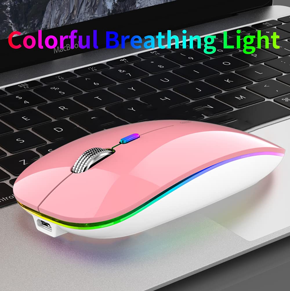 Uiosmuph Led Wireless Mouse, G12 Slim Rechargeable Silent 2.4G Portable Usb Optical Computer Mice With Receiver And Type C Adapt