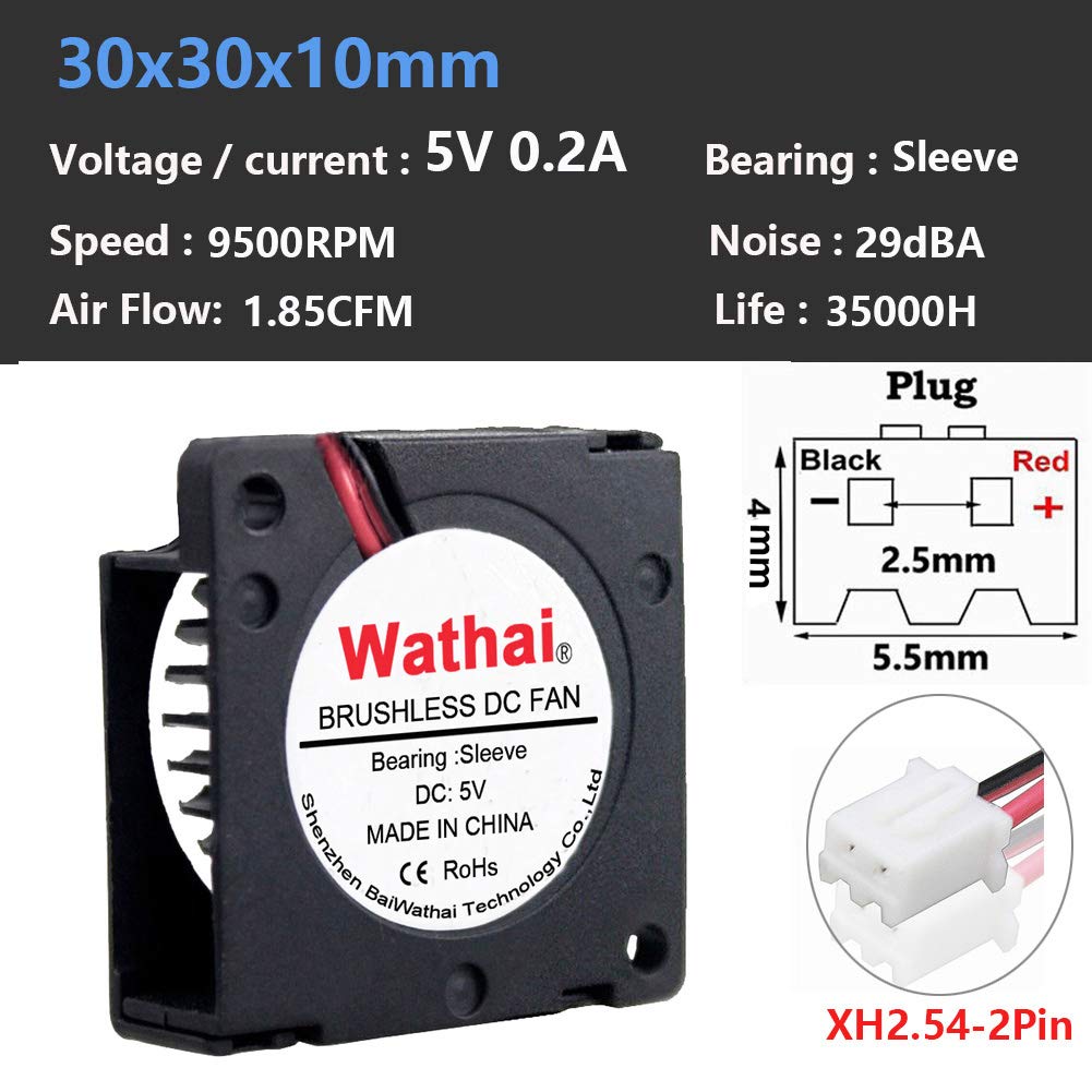 2 Pack Wathai 30Mm X 10Mm 5V Small Dc Brushless Cooling Blower Fan