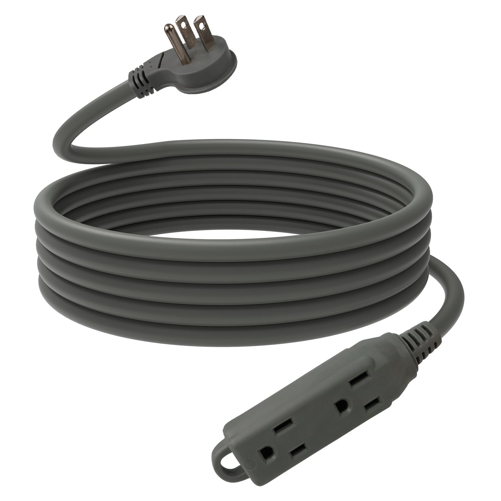 Ep Low Profile 15 Ft Flat Plug Extension Cord   16 Awg 3 Prong Grounded Cable With 3 Outlets, Perfect For Indoor Use, Grey, Ul L