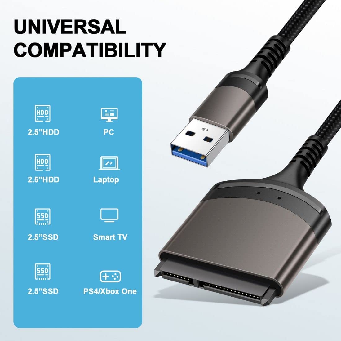 chenyang SATA to USB 3.0 Cable 2.5 inch SSD HDD Adapter Nylon Braided Silvery