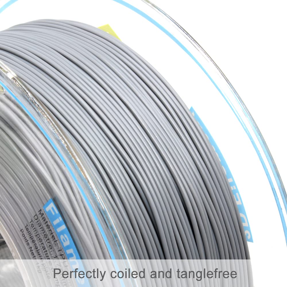 Yousu Flexible Tpu 3D Printer Filament Gray Tpu Filament 1.75Mm 1Kg, Dimensional Accuracy +/  0.03 Mm, 95A Shore Hardness And Go