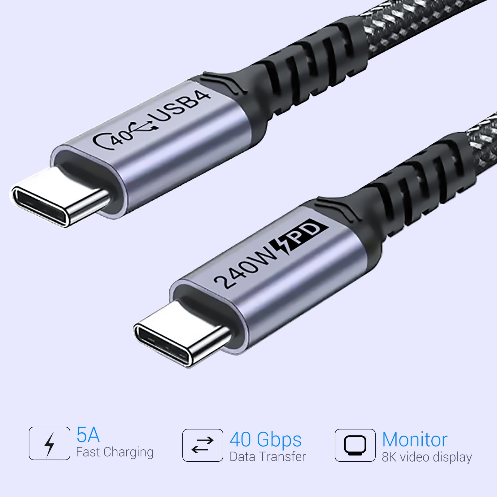 Sumpk 1.5Ft Usb 4 Cable 2 Packs 40Gbps Usb 4 Cable With 240W Fast Charging And 8K Video Display Compatible With Thunderbolt 4, T