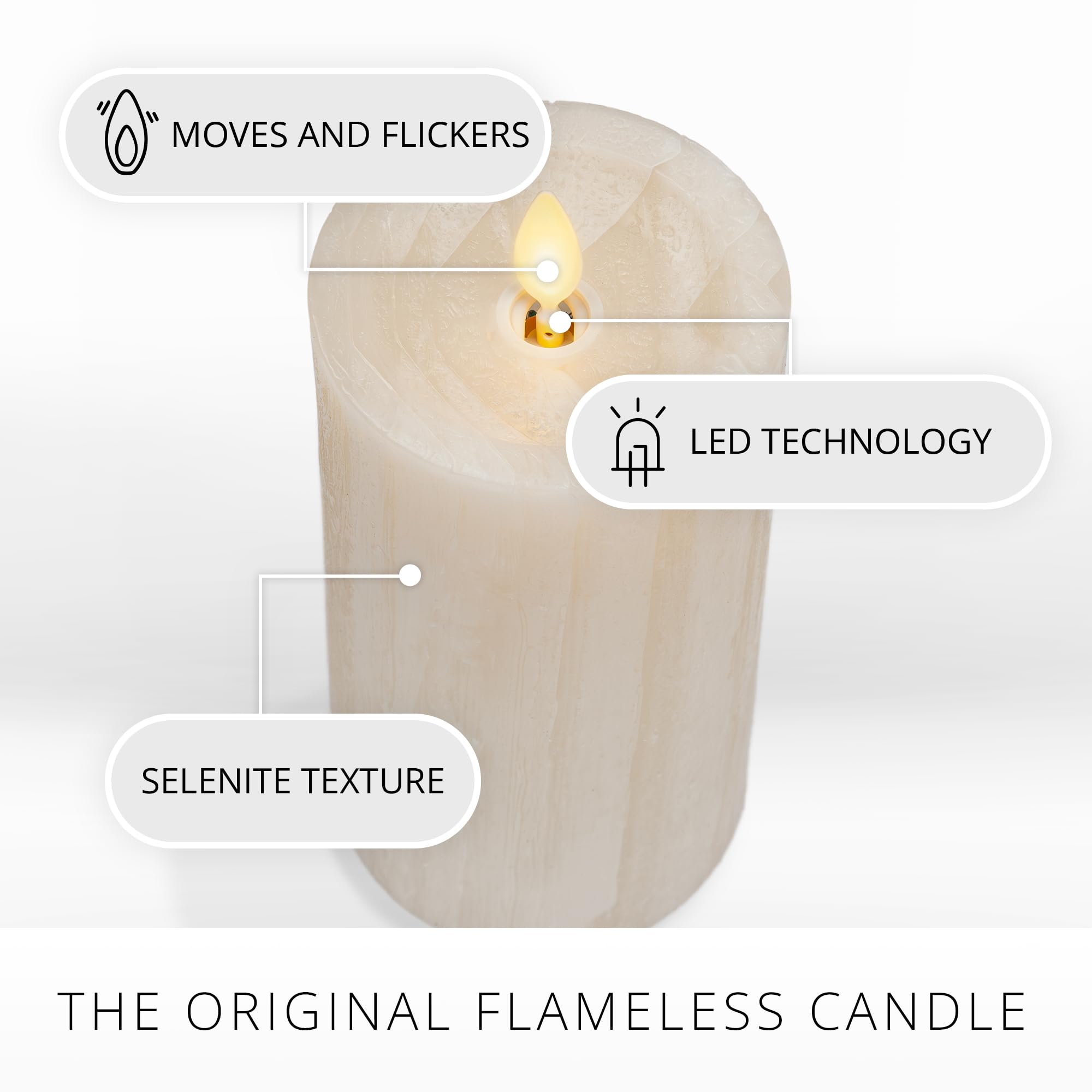 Luminara Selenite Looking Flameless Candle, White Swan 3'' X 6.5'', Battery Operated Real Wax Moving Flame Led Pillar W/Timer, H