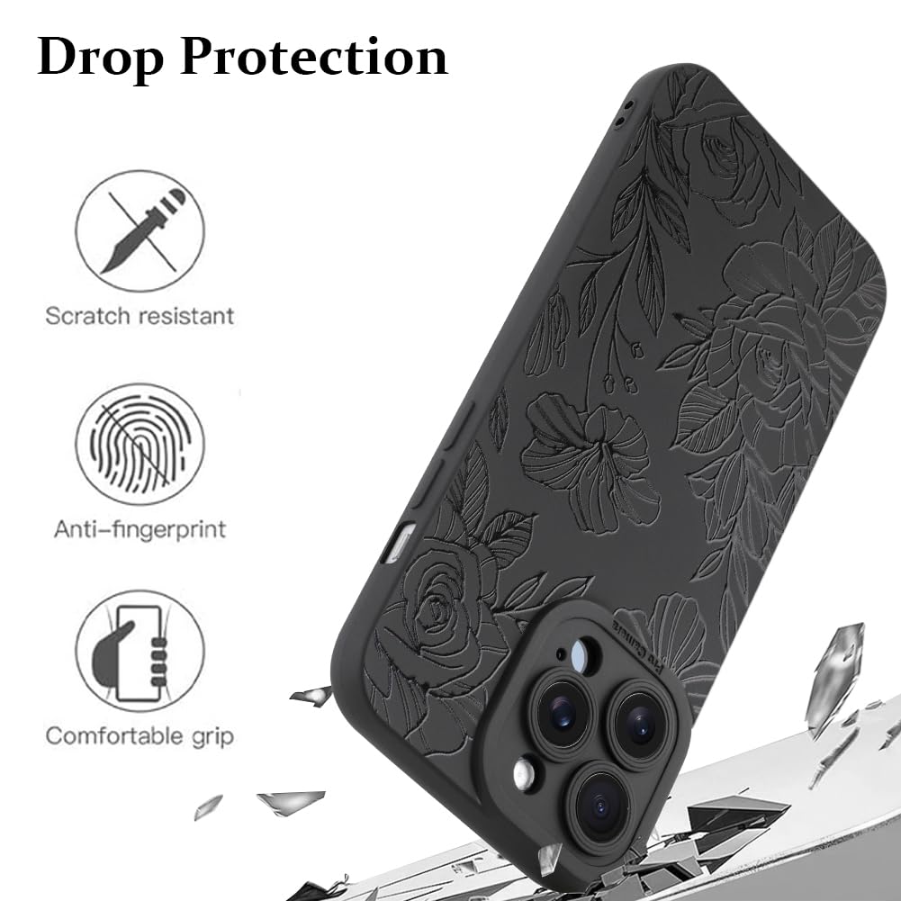 Lsl Case For Iphone 13 Pro Max Black Floral Flower Pattern Print Case Soft Tpu Full Camera Lens Anti Drop Anti Scratch Shockproo