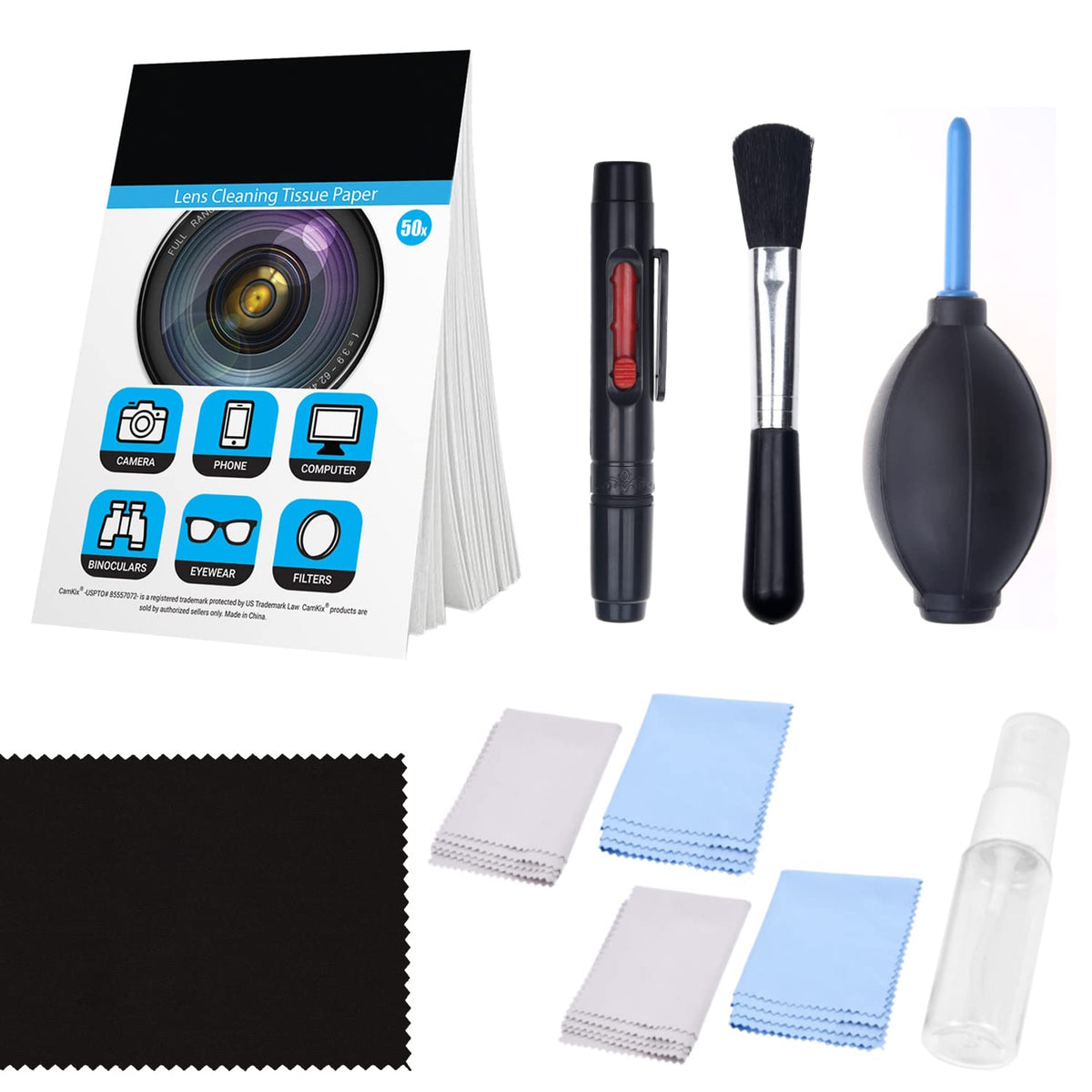 Camkix Camera Cleaning Kit For Dslr Cameras- Canon, Nikon, Pentax, Sony - Air Blower, Brush, Carbon Pen, Cleaning Paper & Cloths