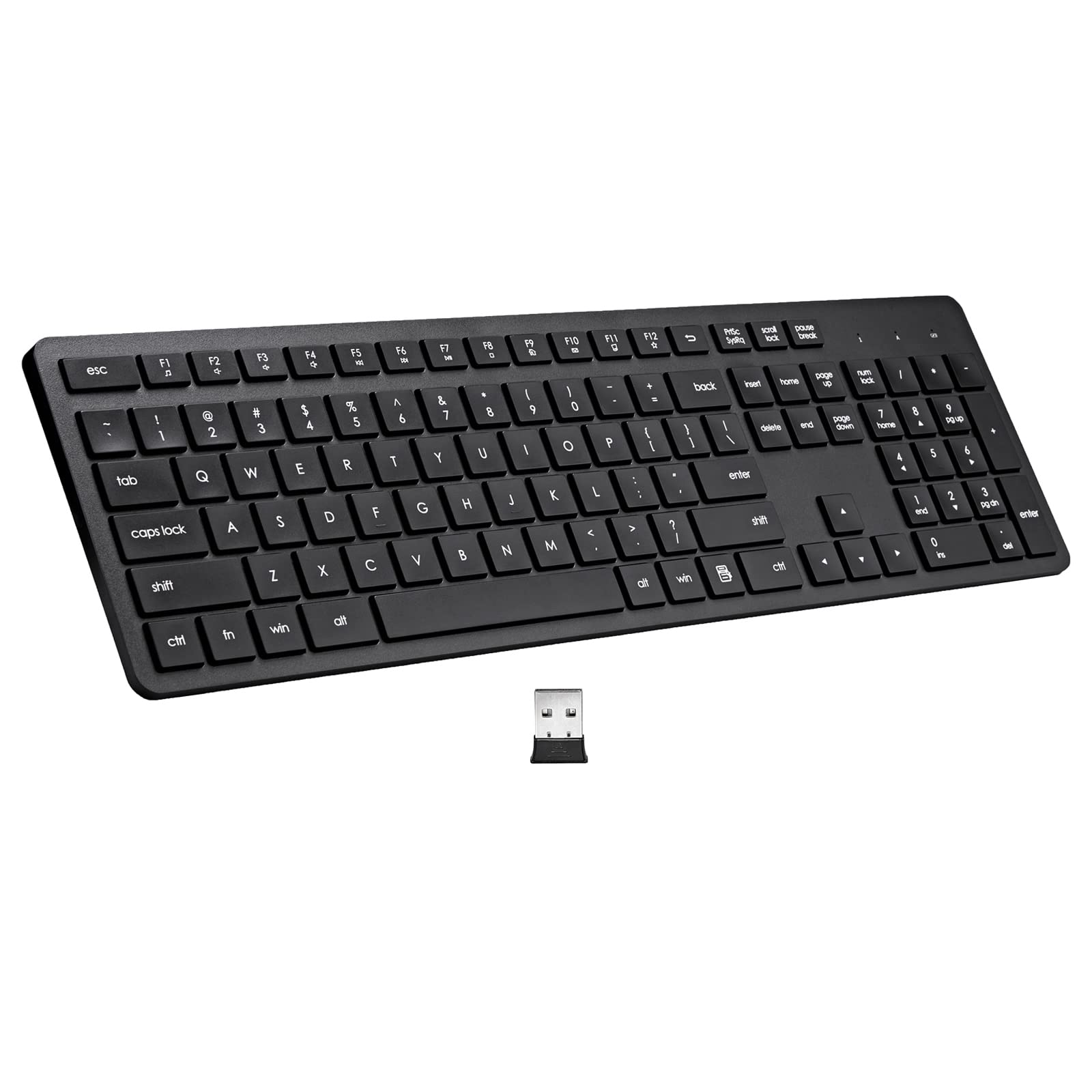 USB Silent Wireless Keyboard for Laptop Computer Full Size Number Pad Black
