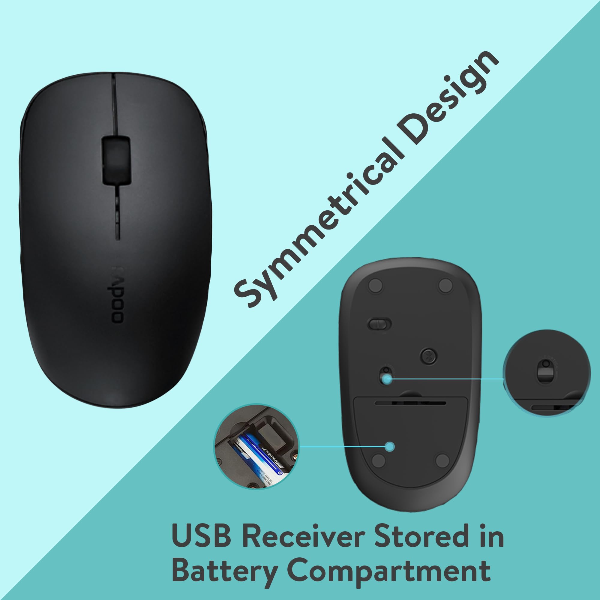 Uncaged Ergonomics KM1 Slim Quiet Full-Size 2.4 GHz Wireless Keyboard and Mouse Combo Black