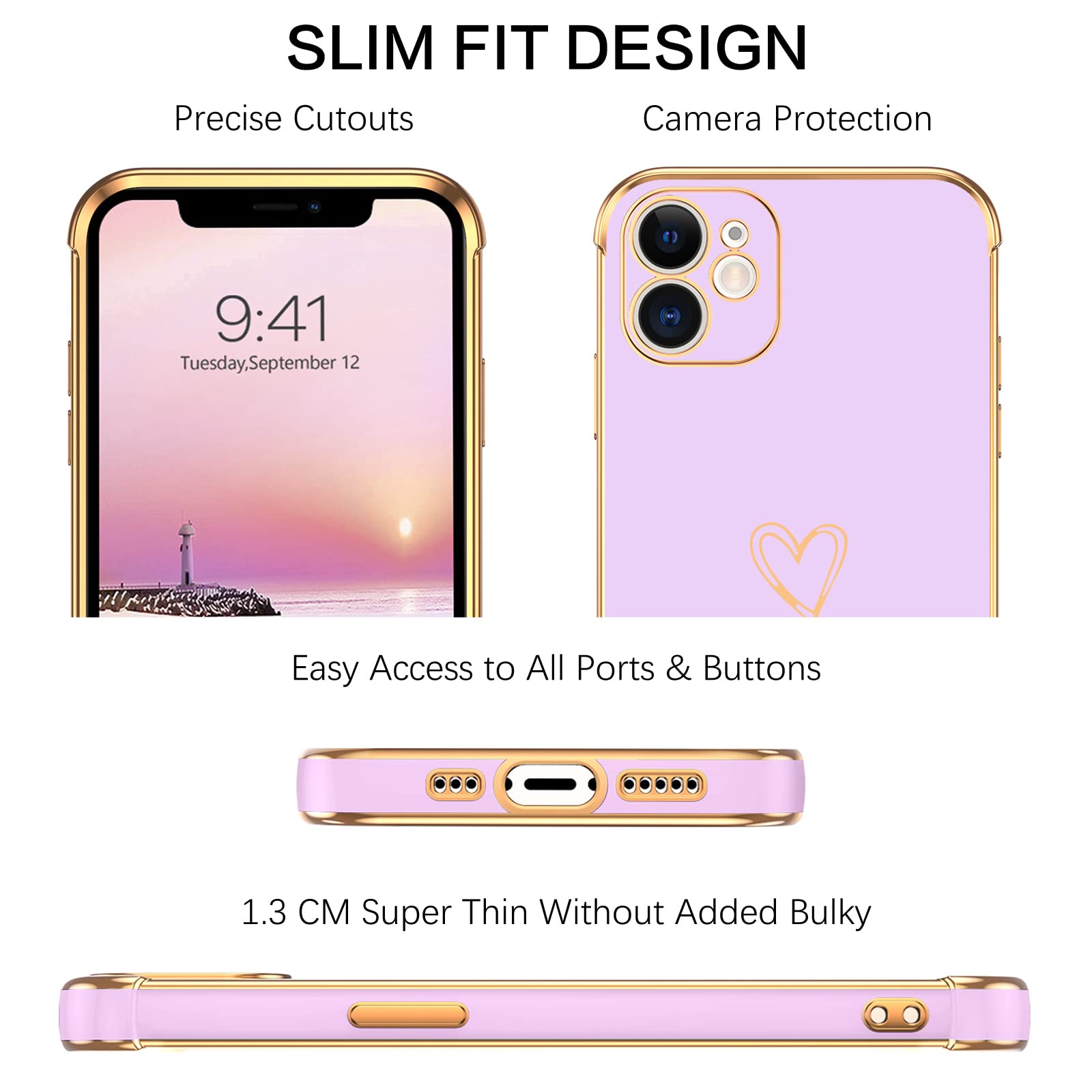 Bentoben Iphone 12 Case, Iphone 12 Phone Case, Cute Heart Pattern Slim Fit Soft Flexible Shockproof Tpu Bumper Protective Women