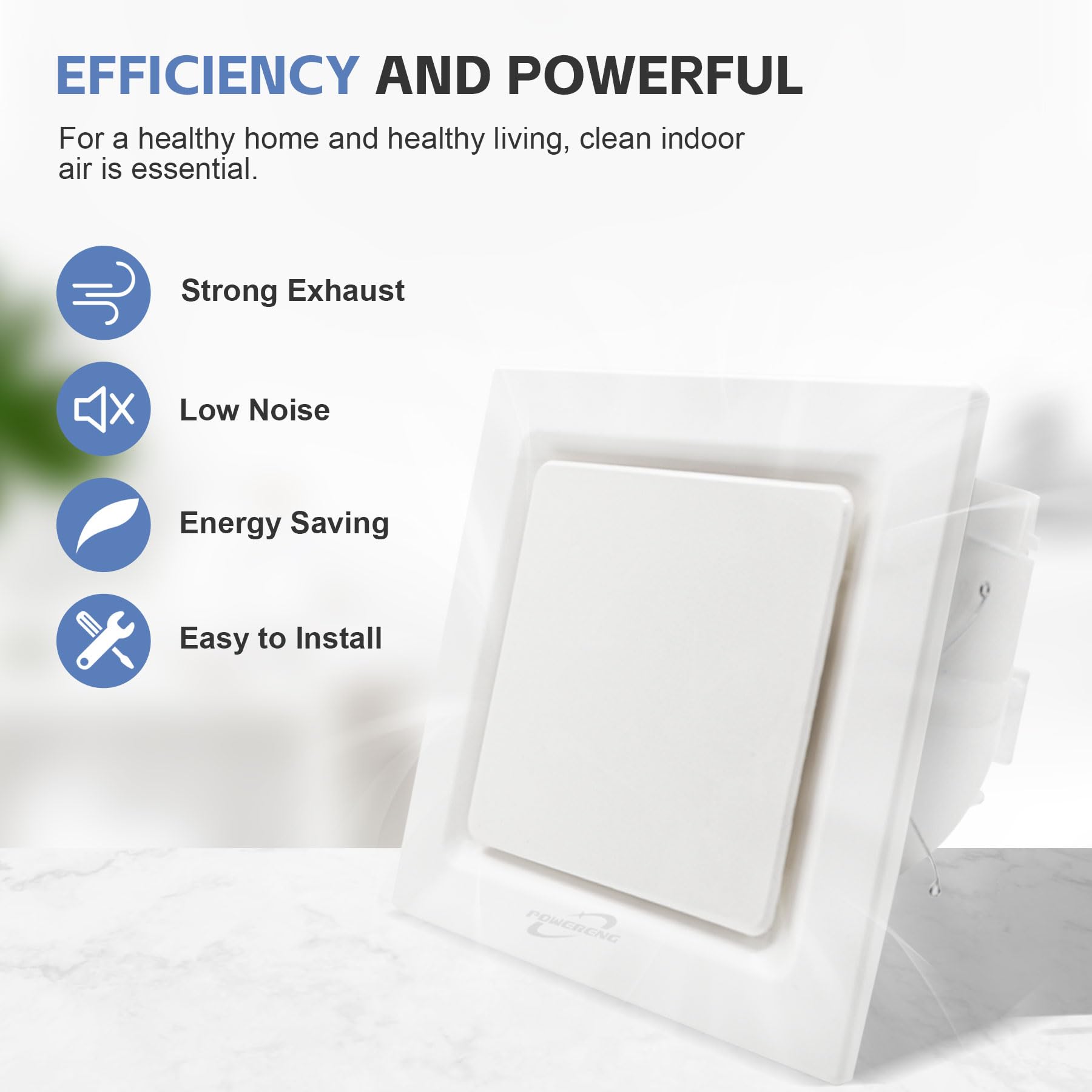 Powereng Bathroom Fan Ceiling Mount Exhaust Ventilation,141 Cfm 0.7 Sones,4 Inches Duct,White,Very Quiet Ventilation And Exhaust