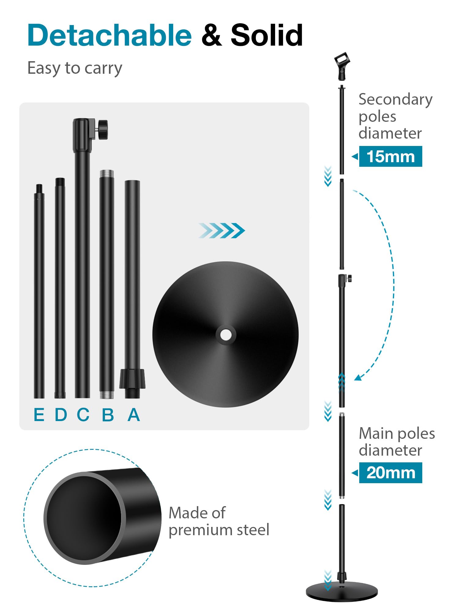 Innogear Mic Stand, Max Height 66.34 Microphone Stand Floor Detachable Boom Mic Arm Stands With Weighted Round Base For Blue Yet