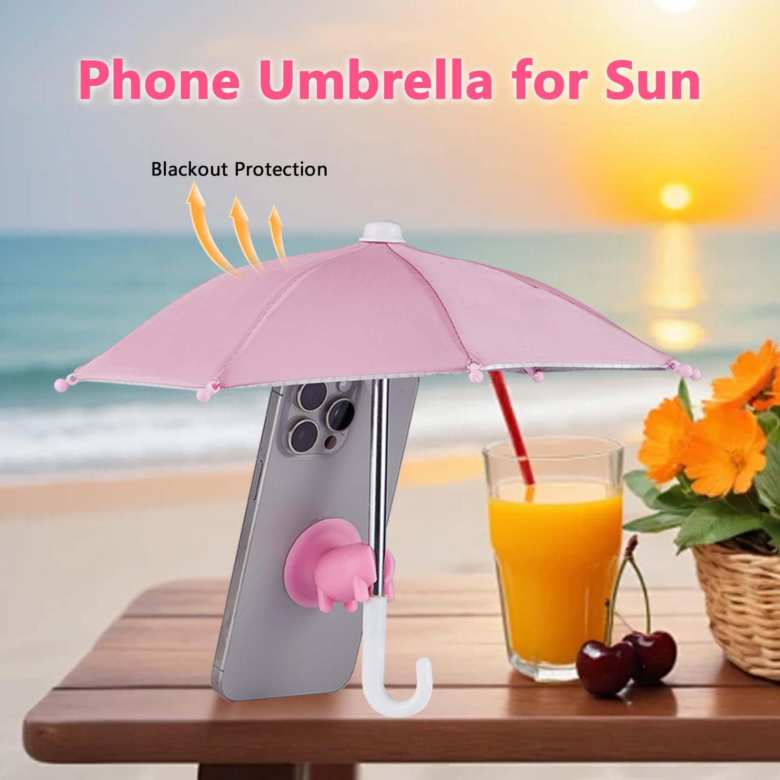 Dmwespe 3Pcs Cell Phone Umbrella For Sun Shade, Universal Adjustable Phone Umbrella Shade With Piggy Suction Cup, Pool Beach Out